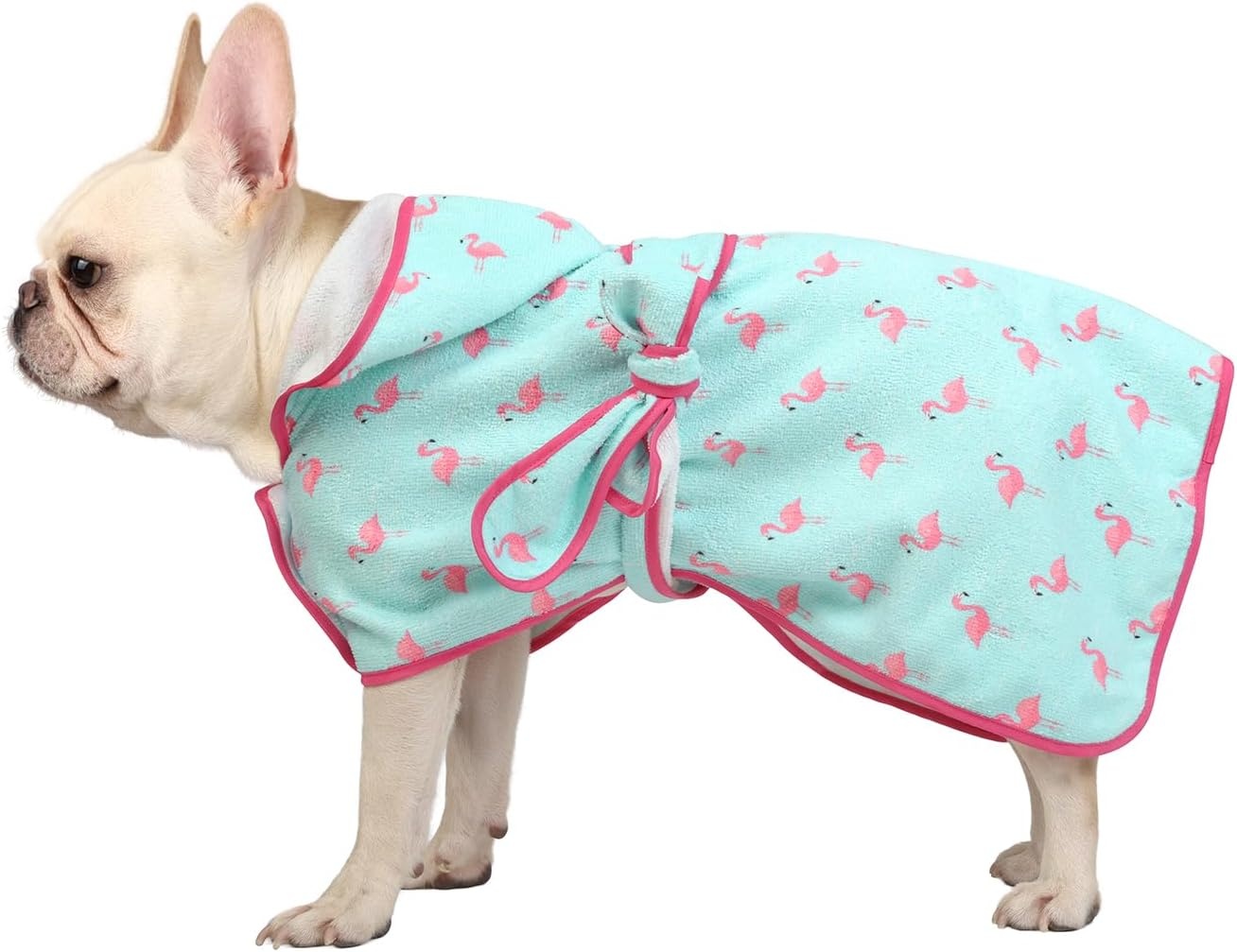 image:imageHDE Dog Bathrobe Super Absorbent Quick Drying Puppy Towel Wrap Coat Adjustable After Bath Robes with Hood for Dog Sizes SXXL Blue Rubber Ducks SFlamingos