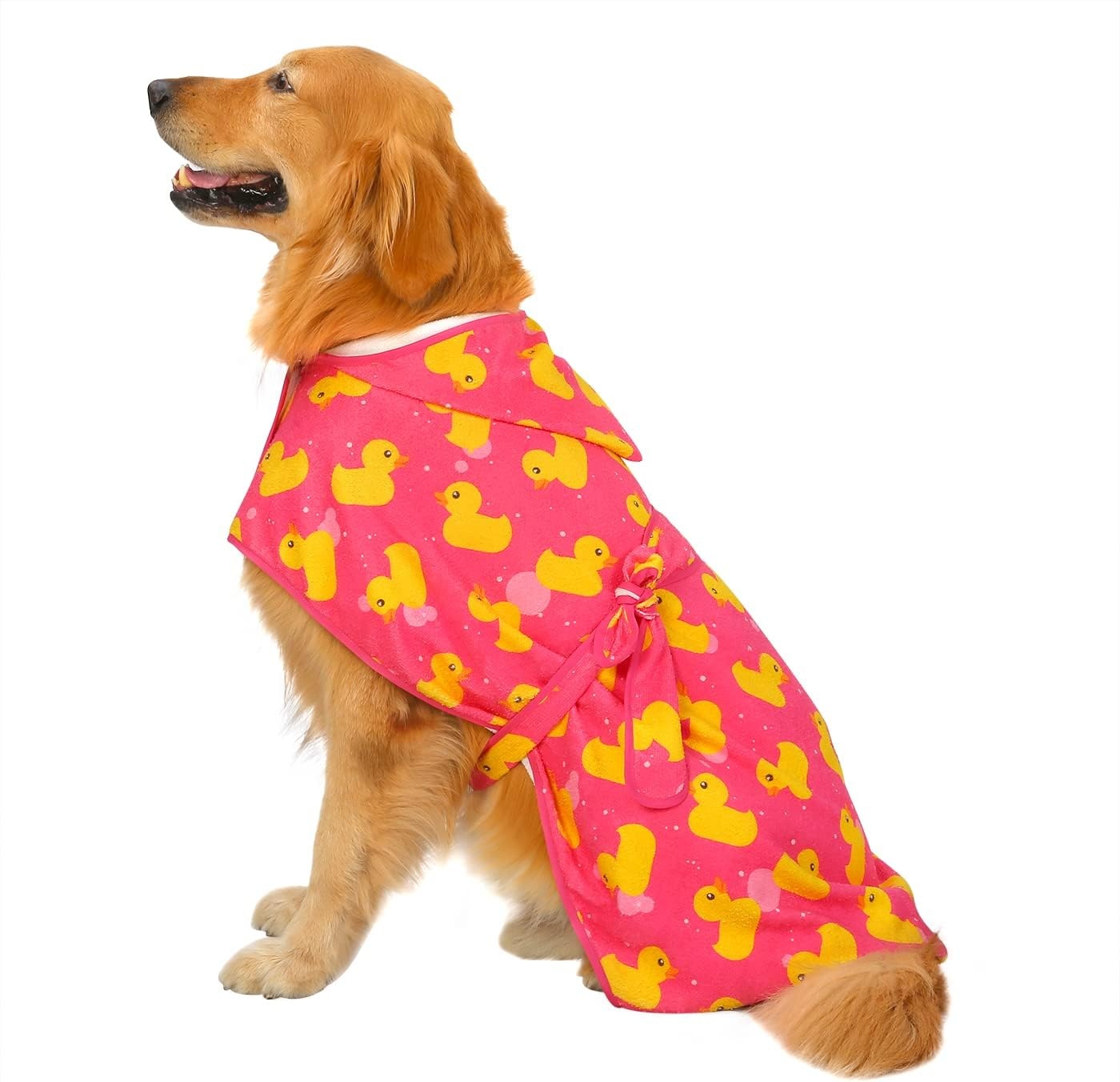 image:imageHDE Dog Bathrobe Super Absorbent Quick Drying Puppy Towel Wrap Coat Adjustable After Bath Robes with Hood for Dog Sizes SXXL Blue Rubber Ducks SPink Rubber Ducks