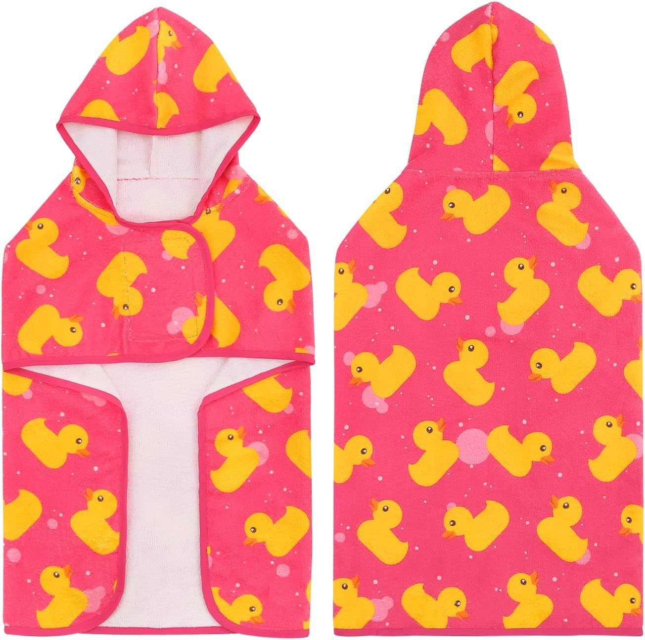 image:imageHDE Dog Bathrobe Super Absorbent Quick Drying Puppy Towel Wrap Coat Adjustable After Bath Robes with Hood for Dog Sizes SXXL Blue Rubber Ducks SPink Rubber Ducks