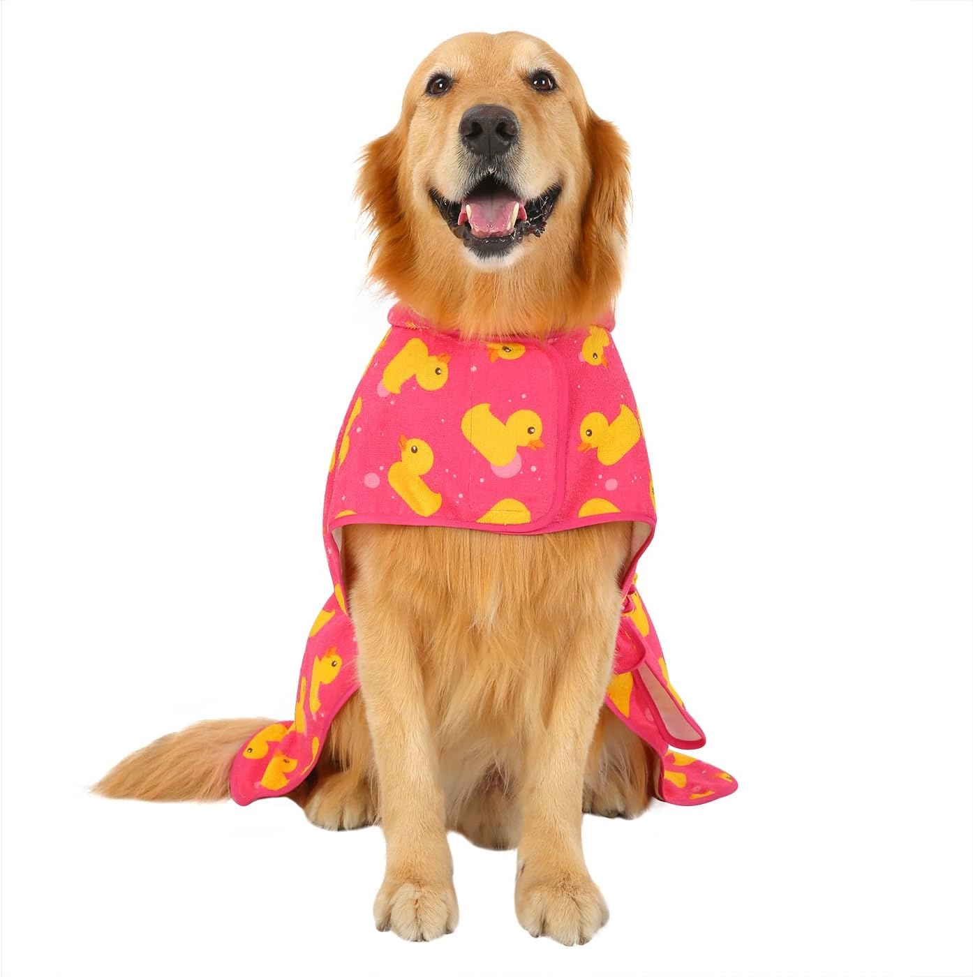 image:imageHDE Dog Bathrobe Super Absorbent Quick Drying Puppy Towel Wrap Coat Adjustable After Bath Robes with Hood for Dog Sizes SXXL Blue Rubber Ducks SPink Rubber Ducks