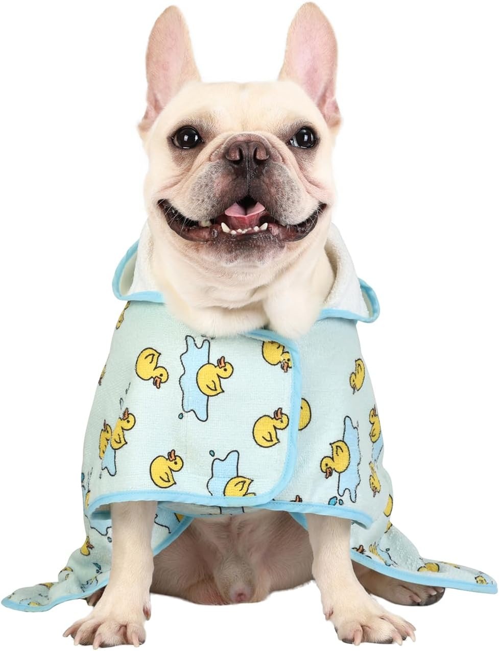 image:imageHDE Dog Bathrobe Super Absorbent Quick Drying Puppy Towel Wrap Coat Adjustable After Bath Robes with Hood for Dog Sizes SXXL Blue Rubber Ducks SRubber Duck Puddles