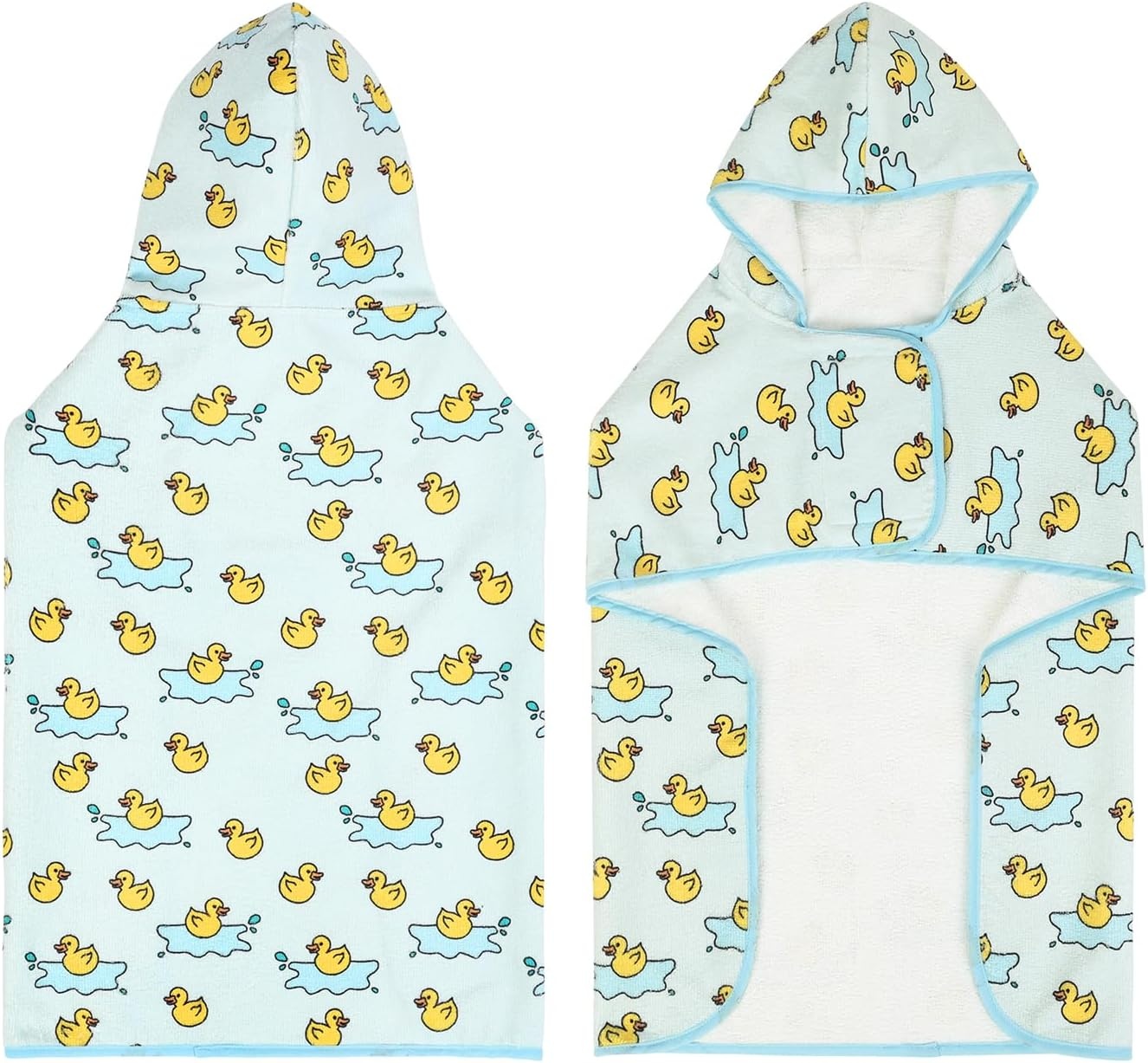 image:imageHDE Dog Bathrobe Super Absorbent Quick Drying Puppy Towel Wrap Coat Adjustable After Bath Robes with Hood for Dog Sizes SXXL Blue Rubber Ducks SRubber Duck Puddles