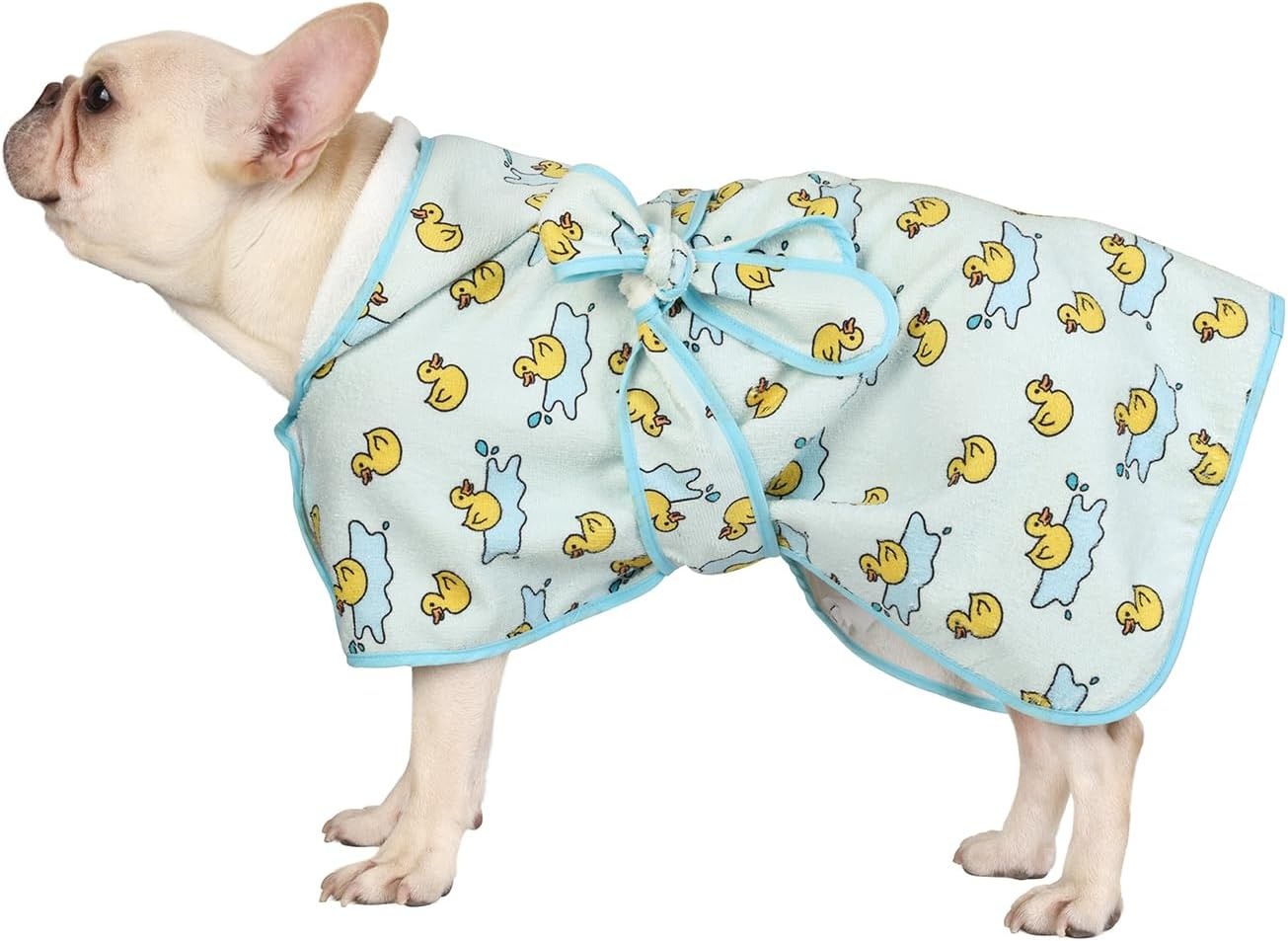 image:imageHDE Dog Bathrobe Super Absorbent Quick Drying Puppy Towel Wrap Coat Adjustable After Bath Robes with Hood for Dog Sizes SXXL Blue Rubber Ducks SRubber Duck Puddles