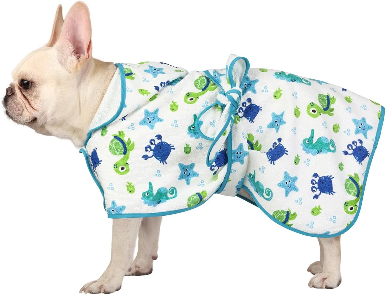 image:imageHDE Dog Bathrobe Super Absorbent Quick Drying Puppy Towel Wrap Coat Adjustable After Bath Robes with Hood for Dog Sizes SXXL Blue Rubber Ducks SSea Animals