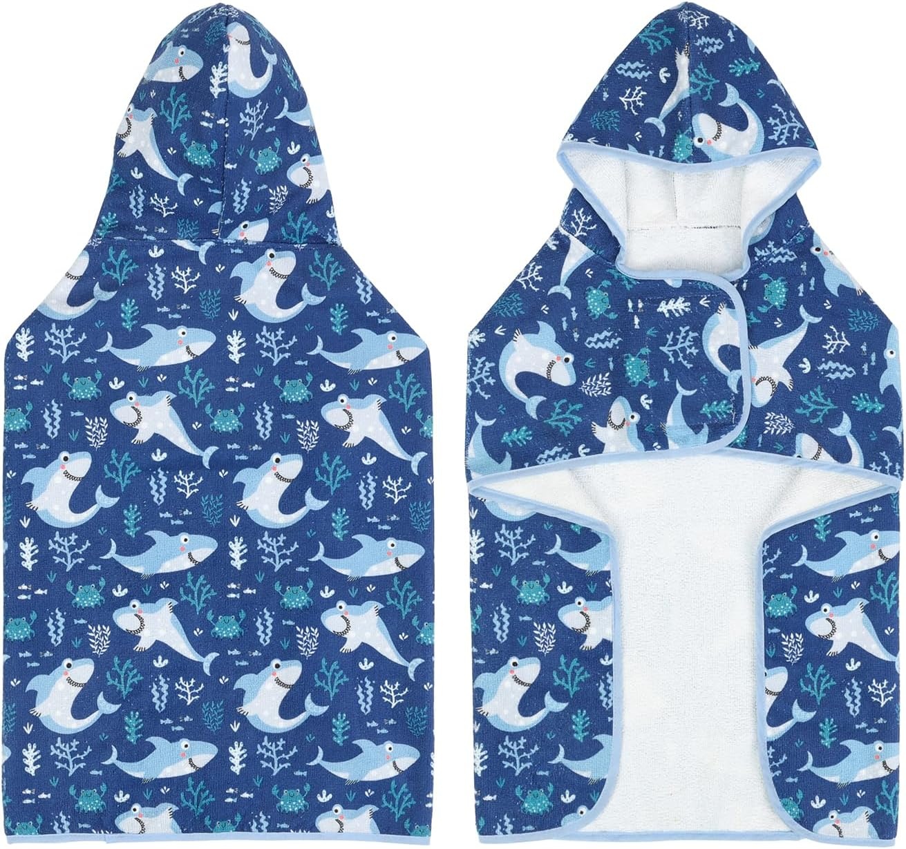 image:imageHDE Dog Bathrobe Super Absorbent Quick Drying Puppy Towel Wrap Coat Adjustable After Bath Robes with Hood for Dog Sizes SXXL Blue Rubber Ducks SSharks