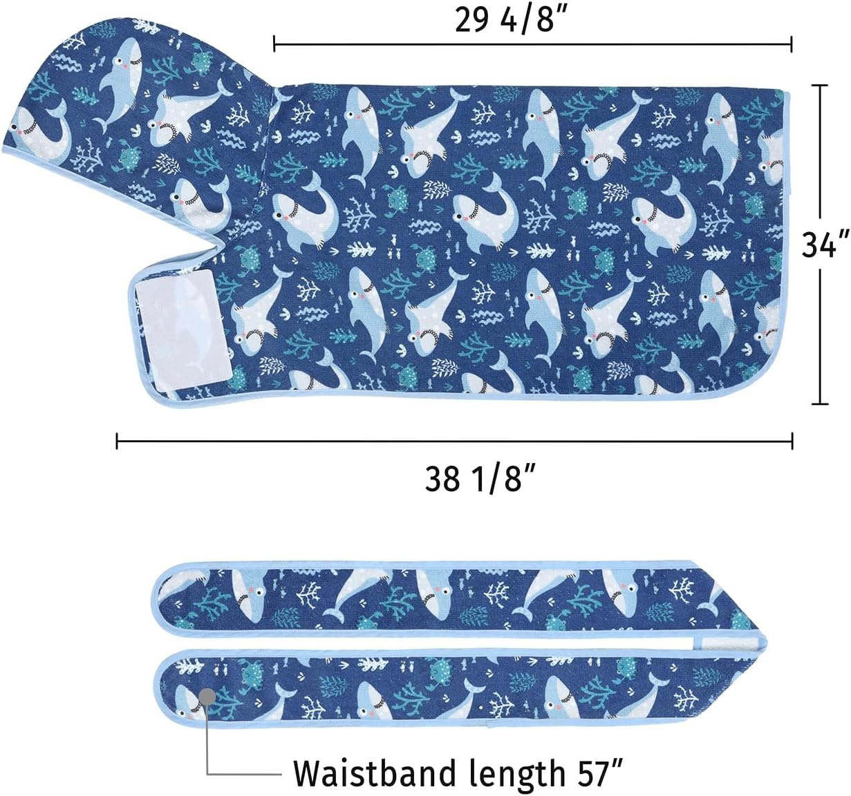 image:imageHDE Dog Bathrobe Super Absorbent Quick Drying Puppy Towel Wrap Coat Adjustable After Bath Robes with Hood for Dog Sizes SXXL Blue Rubber Ducks SSharks