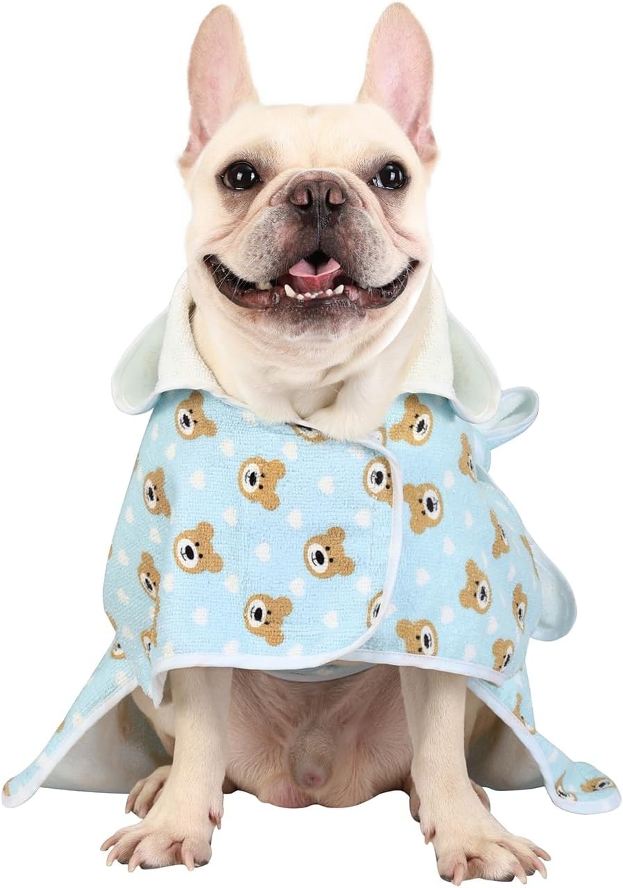 image:imageHDE Dog Bathrobe Super Absorbent Quick Drying Puppy Towel Wrap Coat Adjustable After Bath Robes with Hood for Dog Sizes SXXL Blue Rubber Ducks STeddy Bears