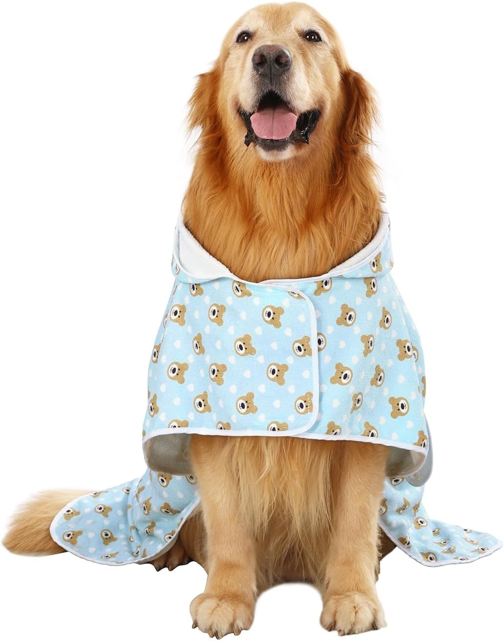 image:imageHDE Dog Bathrobe Super Absorbent Quick Drying Puppy Towel Wrap Coat Adjustable After Bath Robes with Hood for Dog Sizes SXXL Blue Rubber Ducks STeddy Bears