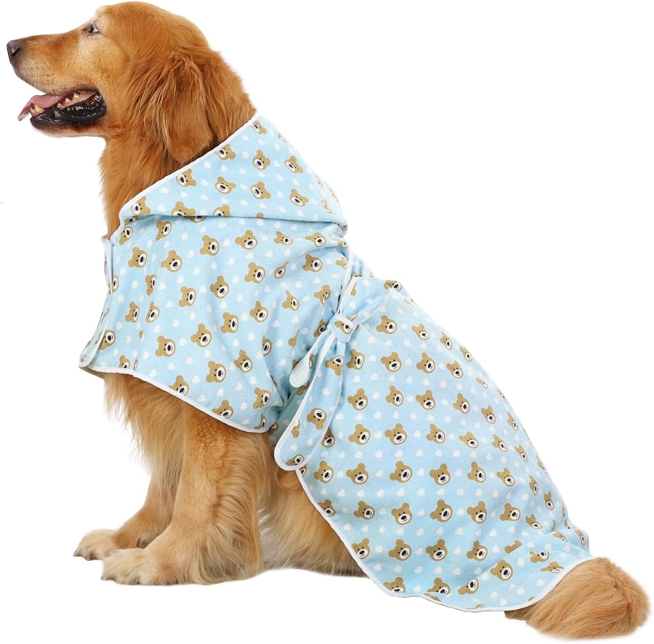 image:imageHDE Dog Bathrobe Super Absorbent Quick Drying Puppy Towel Wrap Coat Adjustable After Bath Robes with Hood for Dog Sizes SXXL Blue Rubber Ducks STeddy Bears