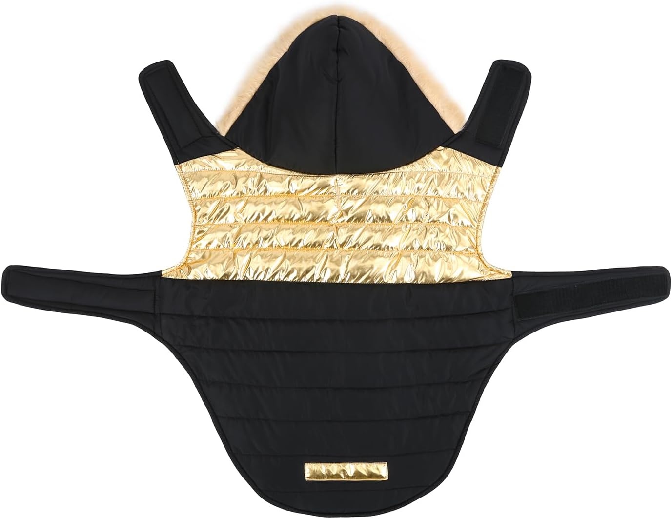 image:imageHDE Dog Puffer Jacket Fleece Lined Warm Dog Parka Winter Coat with Harness Hole 90s Black and Gold Metallic S90s Black and Gold Metallic