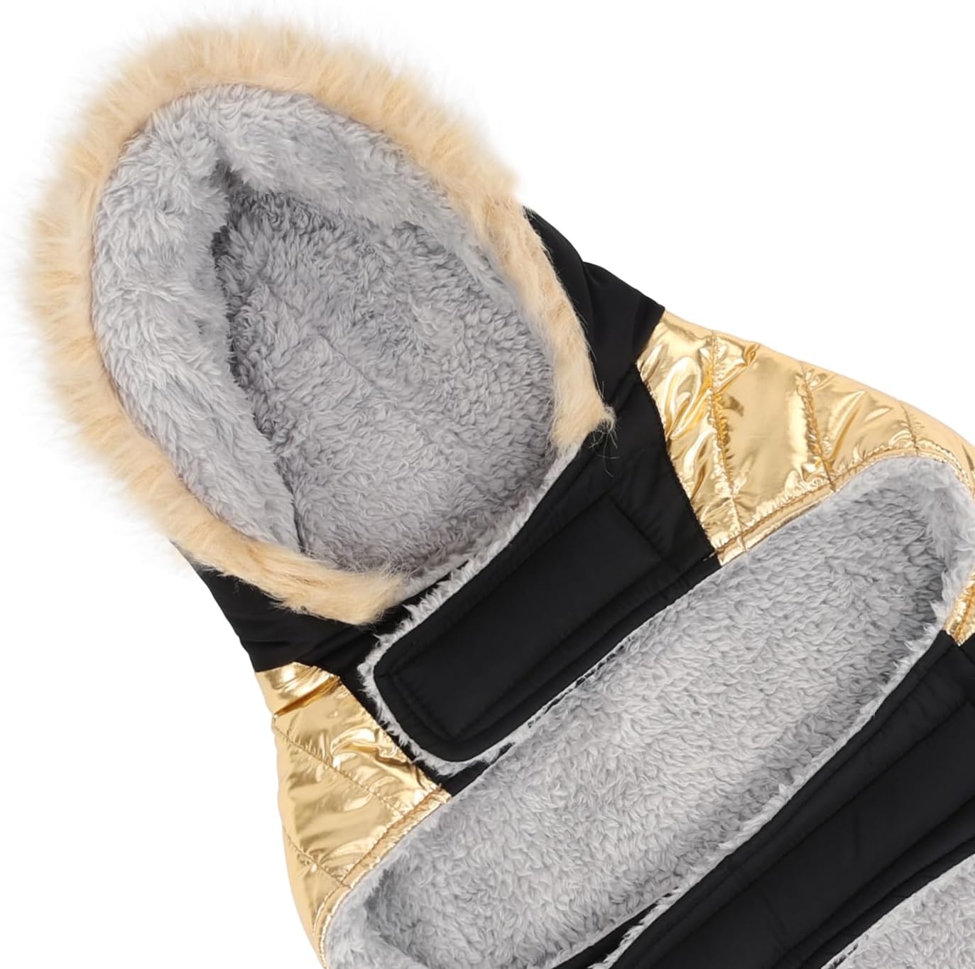 image:imageHDE Dog Puffer Jacket Fleece Lined Warm Dog Parka Winter Coat with Harness Hole 90s Black and Gold Metallic S90s Black and Gold Metallic
