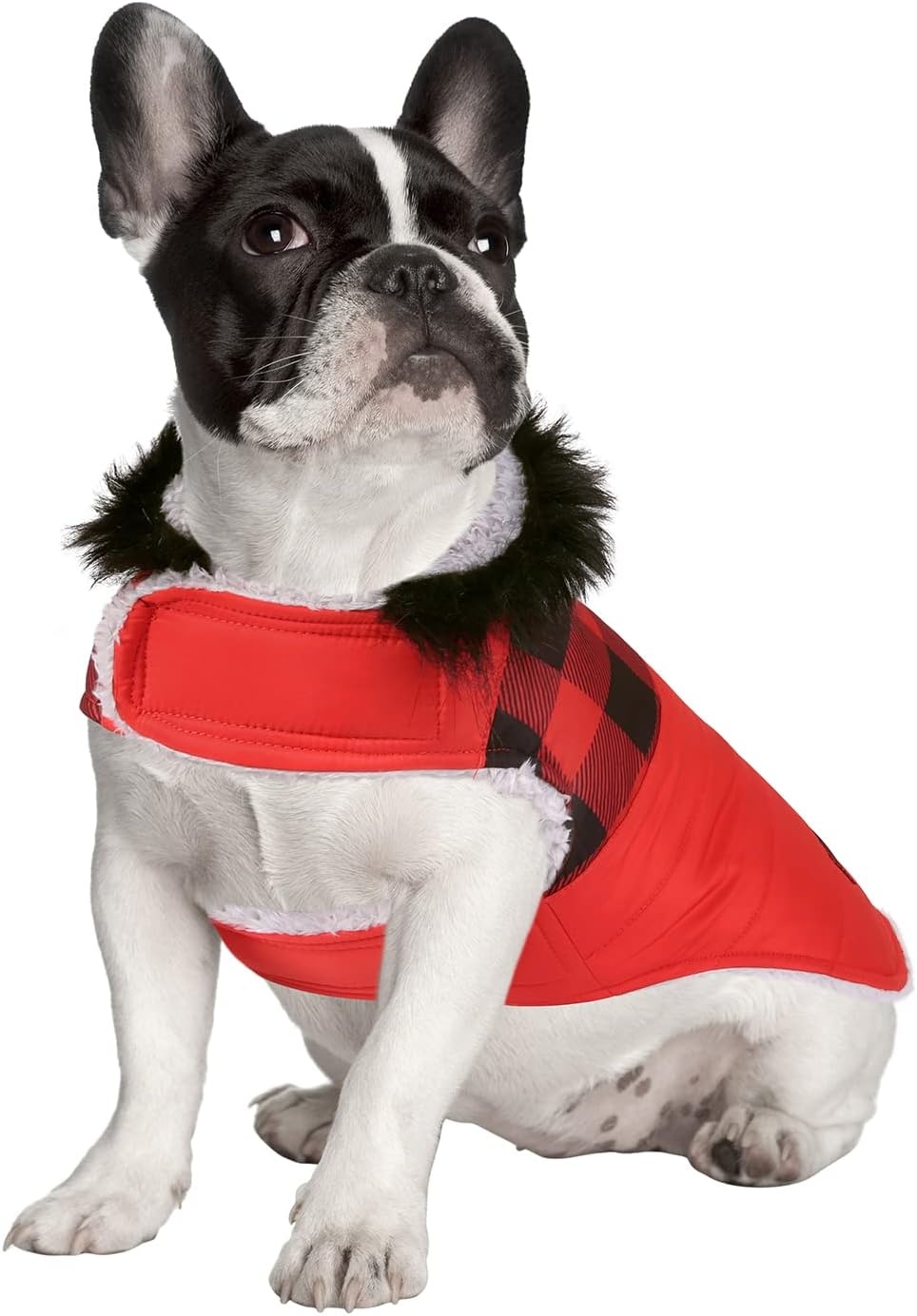 image:imageHDE Dog Puffer Jacket Fleece Lined Warm Dog Parka Winter Coat with Harness Hole 90s Black and Gold Metallic SBuffalo Plaid