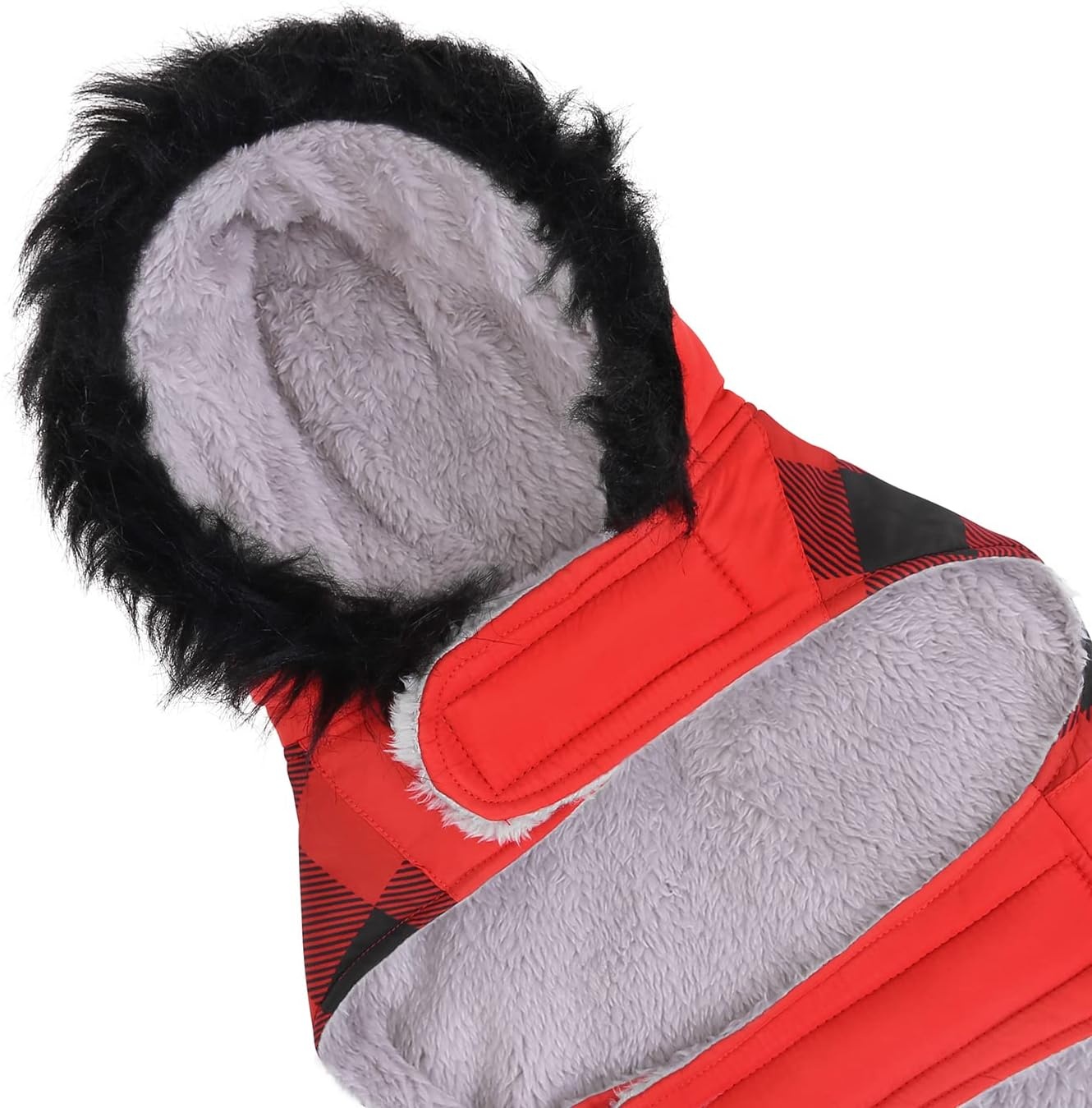 image:imageHDE Dog Puffer Jacket Fleece Lined Warm Dog Parka Winter Coat with Harness Hole 90s Black and Gold Metallic SBuffalo Plaid
