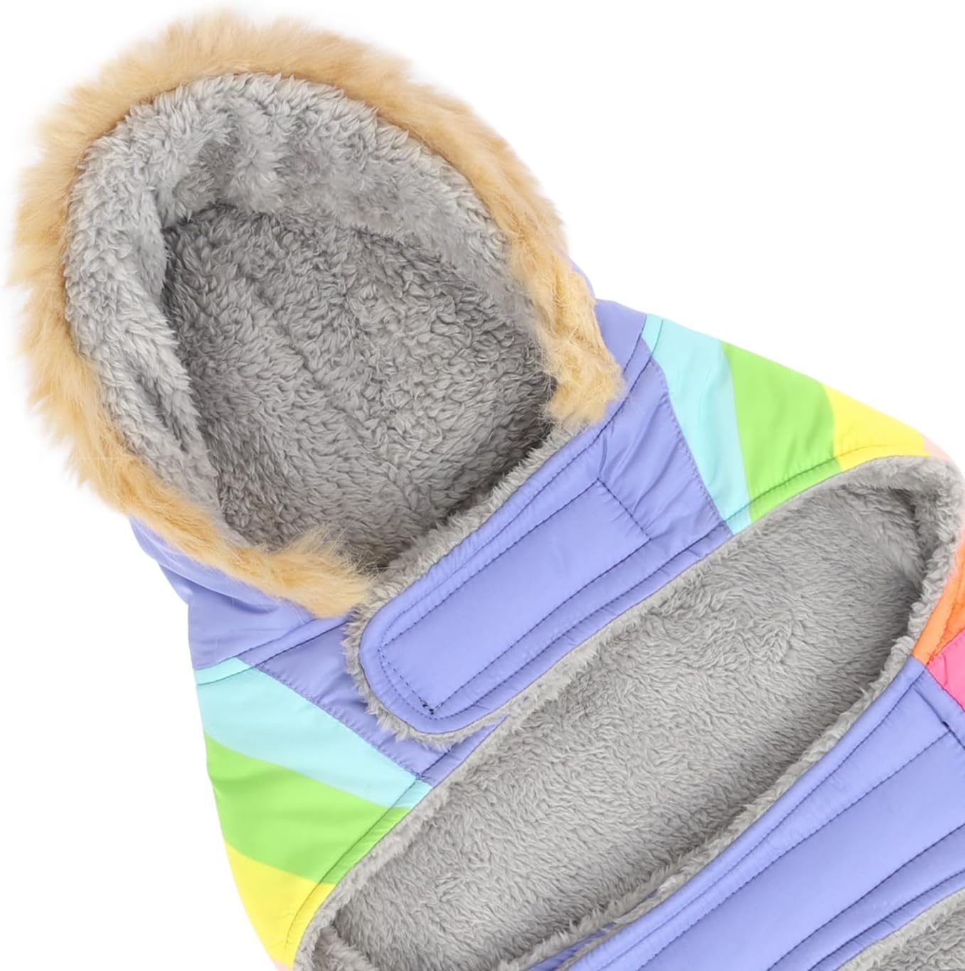 image:imageHDE Dog Puffer Jacket Fleece Lined Warm Dog Parka Winter Coat with Harness Hole 90s Black and Gold Metallic SPastel Rainbow