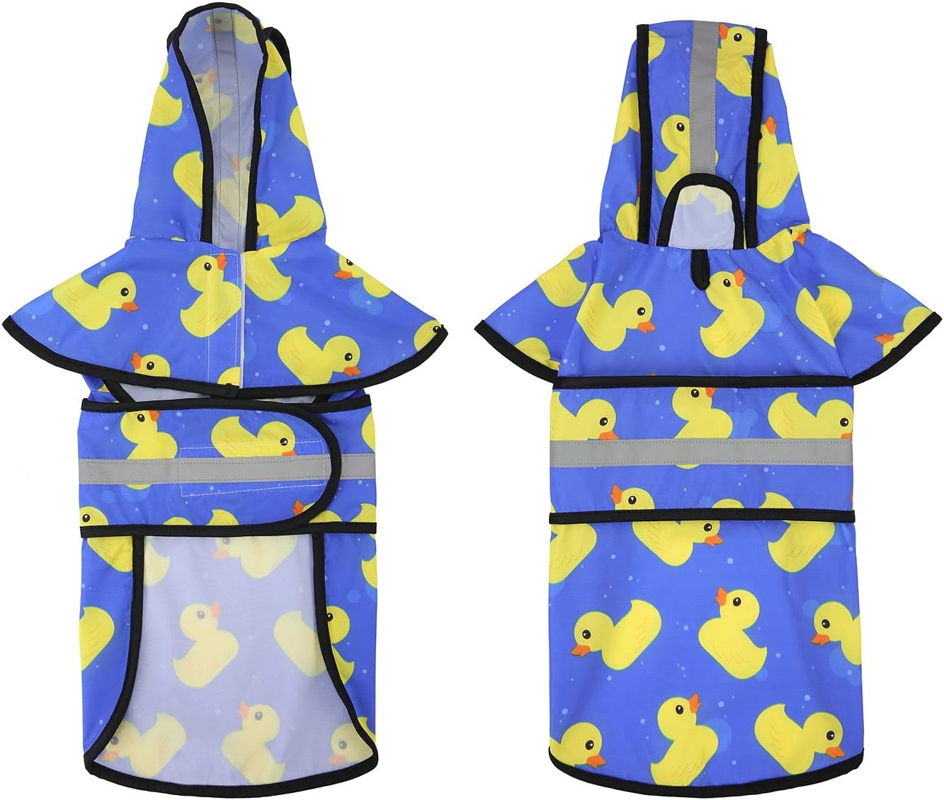 image:imageHDE Dog Raincoat Jacket Reflective Adjustable Hooded Pet Poncho Rain Coat with Leash Hole for Small to XLarge Dogs Rubber Ducks SA Ducks