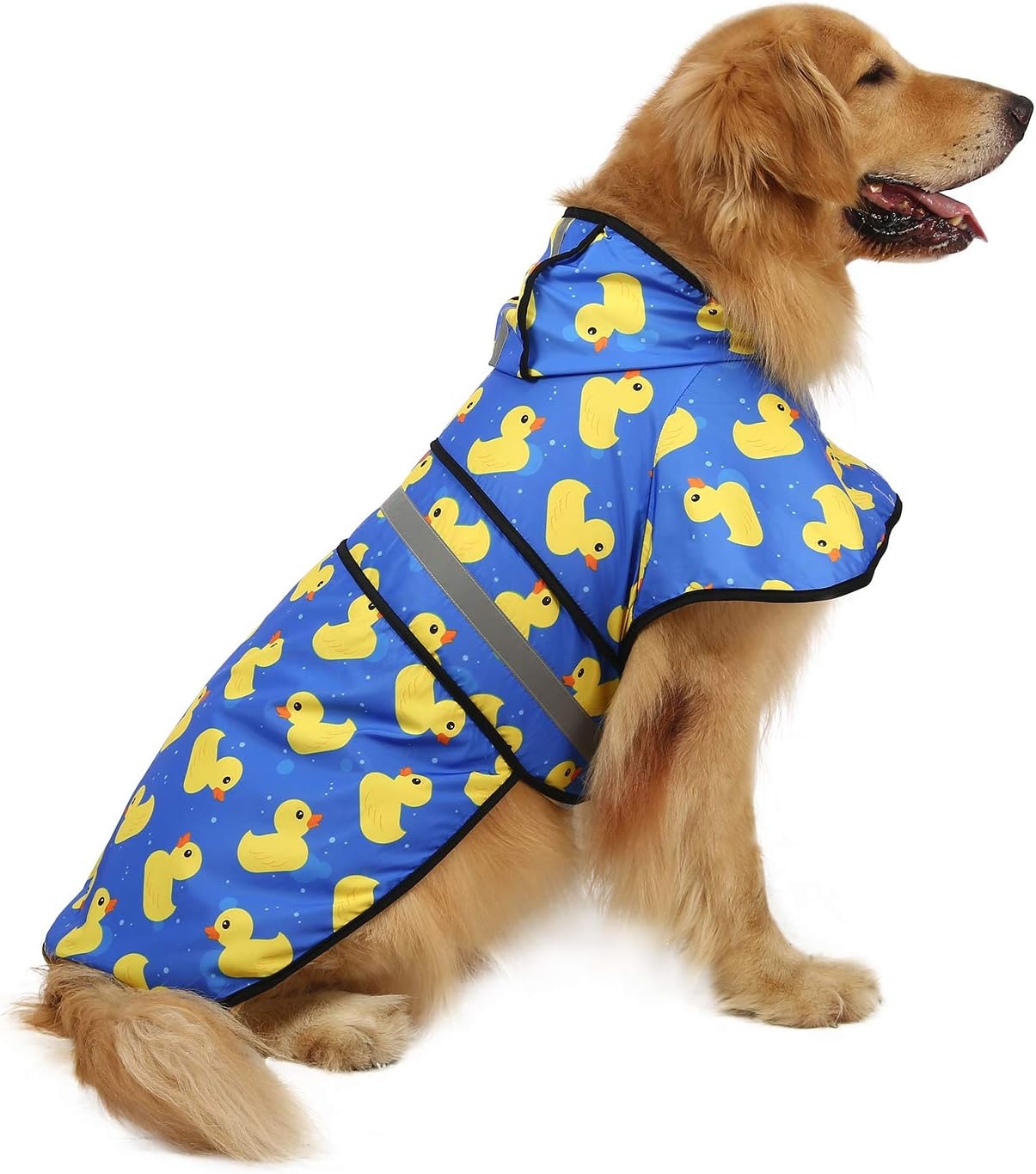 image:imageHDE Dog Raincoat Jacket Reflective Adjustable Hooded Pet Poncho Rain Coat with Leash Hole for Small to XLarge Dogs Rubber Ducks SA Ducks