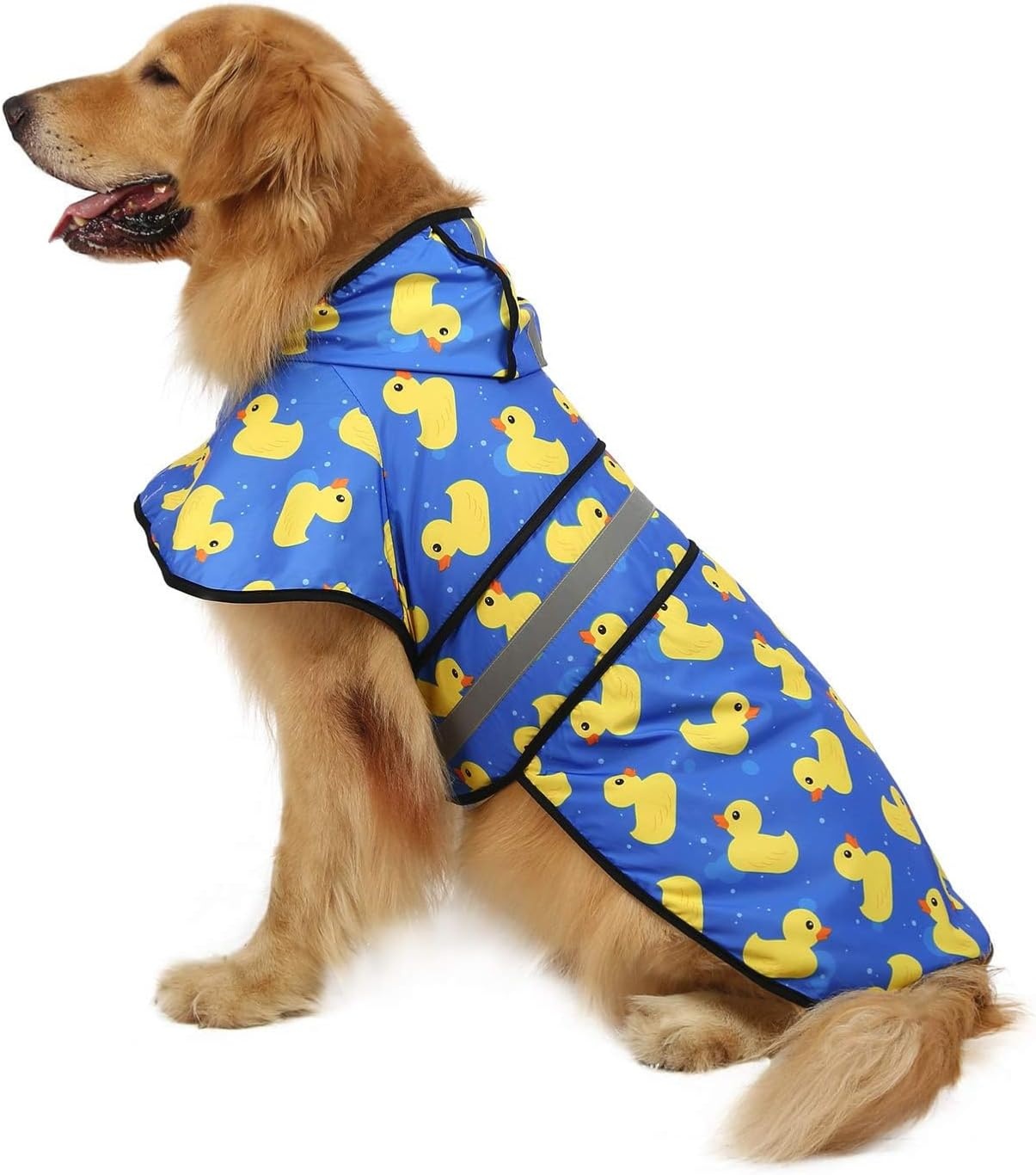 image:imageHDE Dog Raincoat Jacket Reflective Adjustable Hooded Pet Poncho Rain Coat with Leash Hole for Small to XLarge Dogs Rubber Ducks SA Ducks