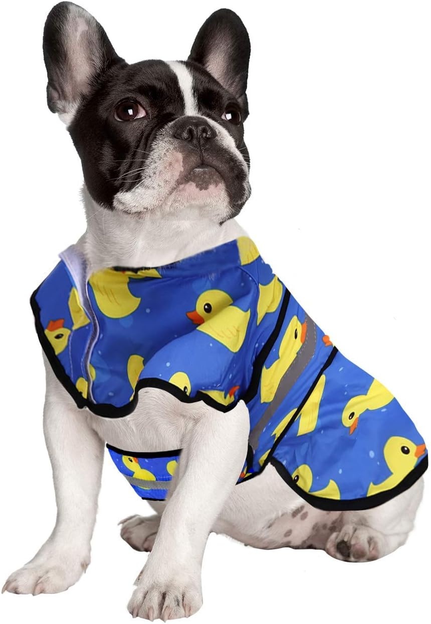 image:imageHDE Dog Raincoat Jacket Reflective Adjustable Hooded Pet Poncho Rain Coat with Leash Hole for Small to XLarge Dogs Rubber Ducks SA Ducks