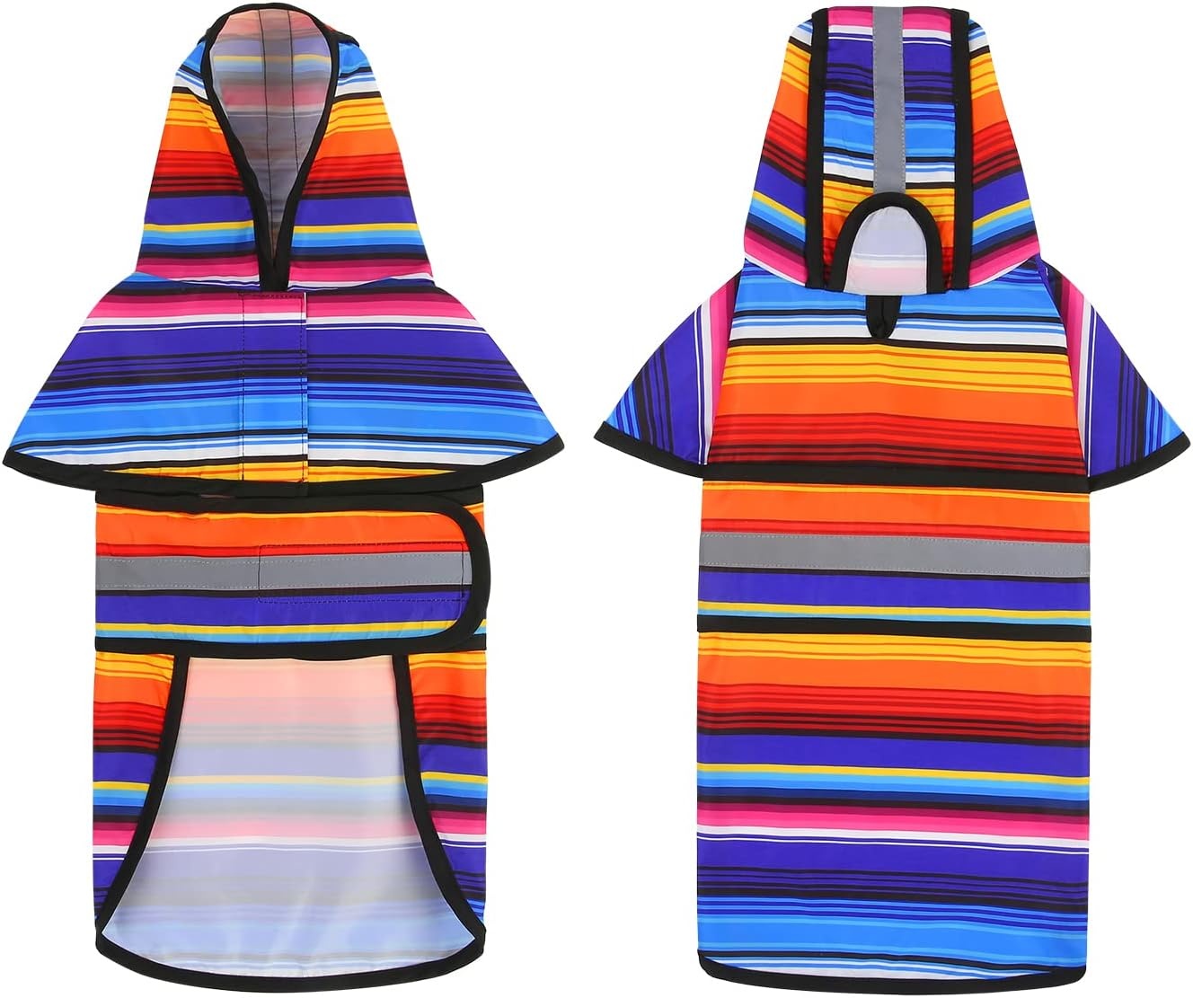 image:imageHDE Dog Raincoat Jacket Reflective Adjustable Hooded Pet Poncho Rain Coat with Leash Hole for Small to XLarge Dogs Rubber Ducks SBaja Stripes