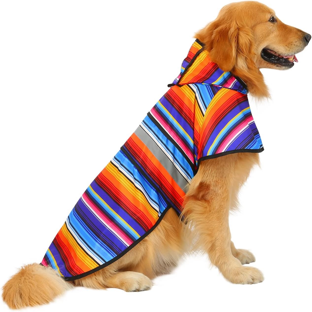 image:imageHDE Dog Raincoat Jacket Reflective Adjustable Hooded Pet Poncho Rain Coat with Leash Hole for Small to XLarge Dogs Rubber Ducks SBaja Stripes