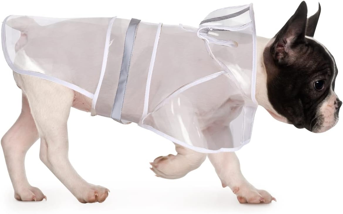 image:imageHDE Dog Raincoat Jacket Reflective Adjustable Hooded Pet Poncho Rain Coat with Leash Hole for Small to XLarge Dogs Rubber Ducks SClear