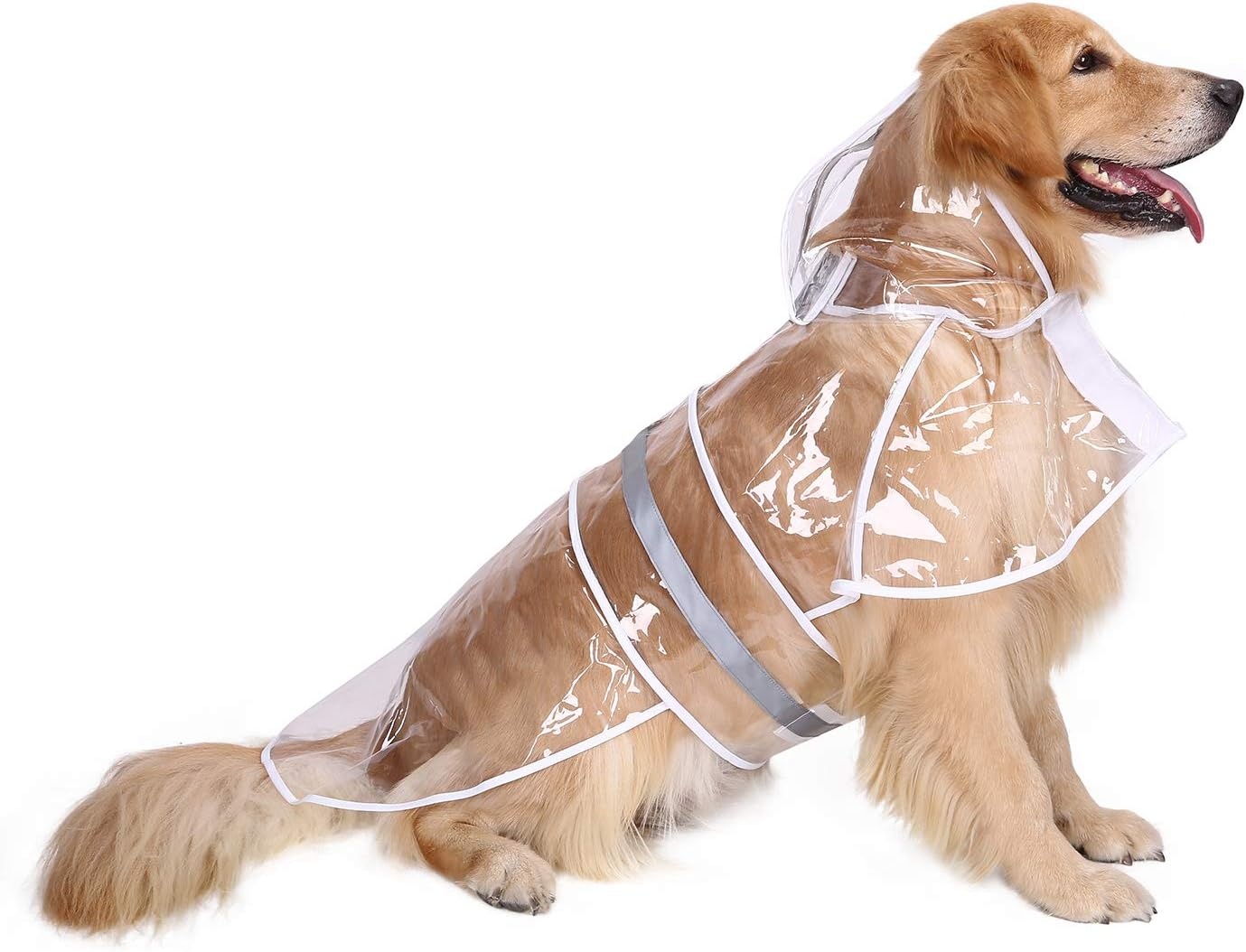 image:imageHDE Dog Raincoat Jacket Reflective Adjustable Hooded Pet Poncho Rain Coat with Leash Hole for Small to XLarge Dogs Rubber Ducks SClear