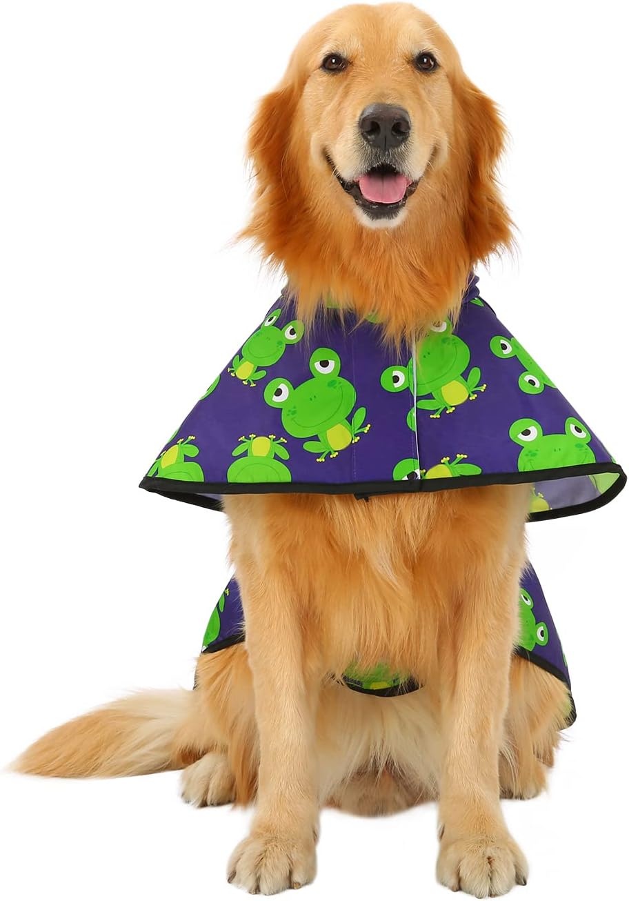 image:imageHDE Dog Raincoat Jacket Reflective Adjustable Hooded Pet Poncho Rain Coat with Leash Hole for Small to XLarge Dogs Rubber Ducks SFrogs