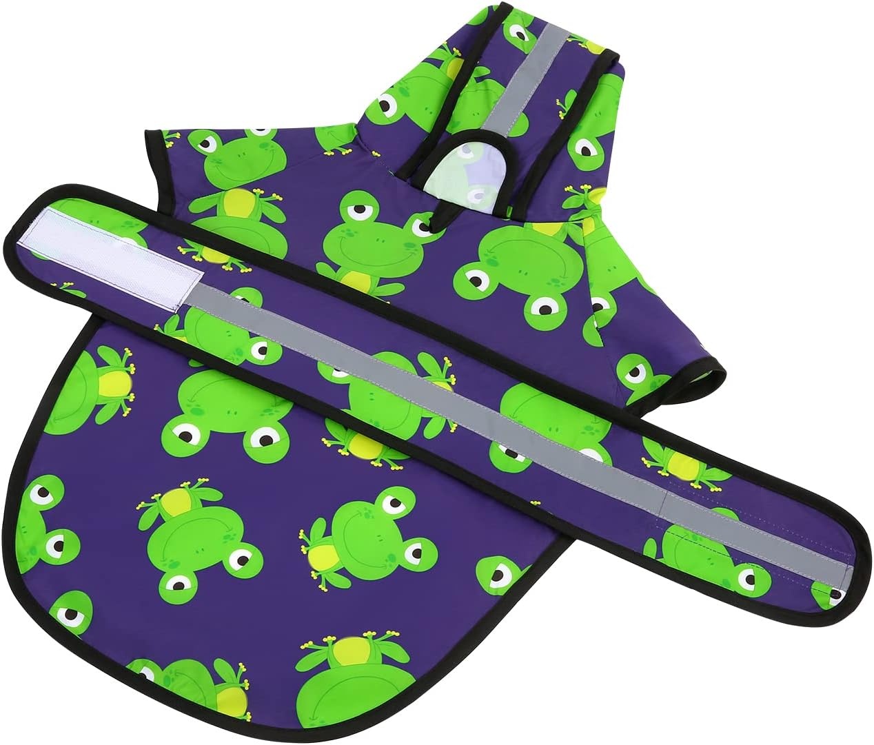 image:imageHDE Dog Raincoat Jacket Reflective Adjustable Hooded Pet Poncho Rain Coat with Leash Hole for Small to XLarge Dogs Rubber Ducks SFrogs