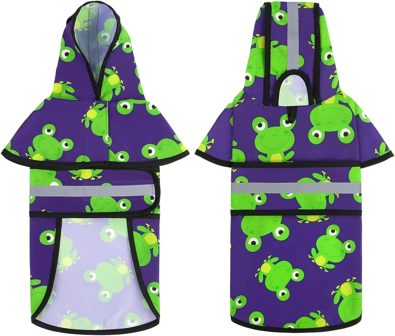 image:imageHDE Dog Raincoat Jacket Reflective Adjustable Hooded Pet Poncho Rain Coat with Leash Hole for Small to XLarge Dogs Rubber Ducks SFrogs