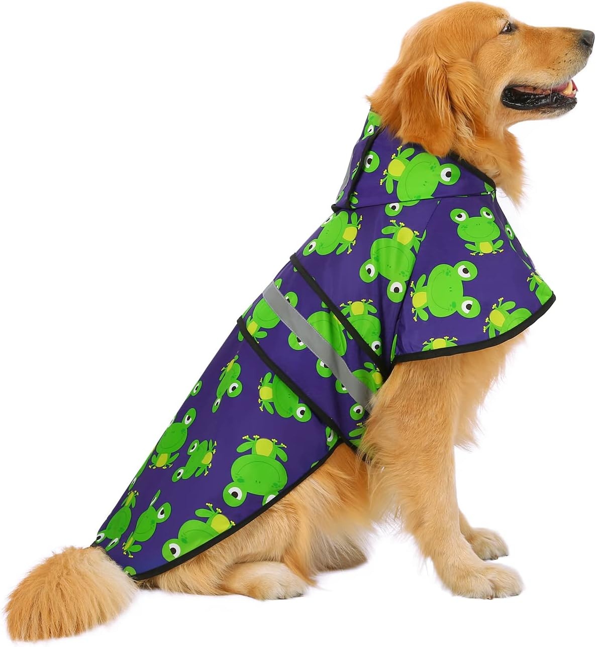 image:imageHDE Dog Raincoat Jacket Reflective Adjustable Hooded Pet Poncho Rain Coat with Leash Hole for Small to XLarge Dogs Rubber Ducks SFrogs