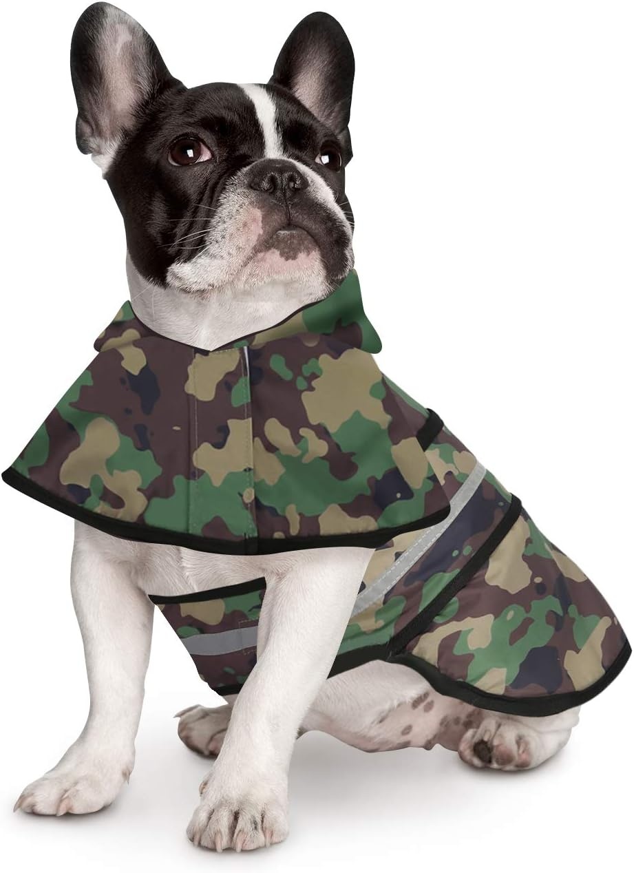 image:imageHDE Dog Raincoat Jacket Reflective Adjustable Hooded Pet Poncho Rain Coat with Leash Hole for Small to XLarge Dogs Rubber Ducks SGreen Camo