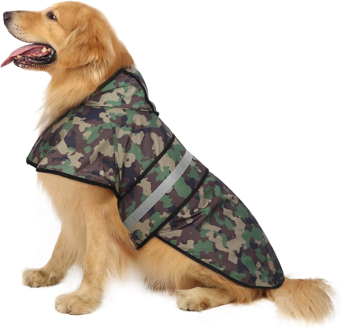 image:imageHDE Dog Raincoat Jacket Reflective Adjustable Hooded Pet Poncho Rain Coat with Leash Hole for Small to XLarge Dogs Rubber Ducks SGreen Camo