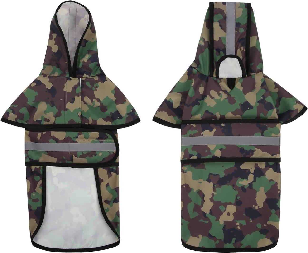 image:imageHDE Dog Raincoat Jacket Reflective Adjustable Hooded Pet Poncho Rain Coat with Leash Hole for Small to XLarge Dogs Rubber Ducks SGreen Camo