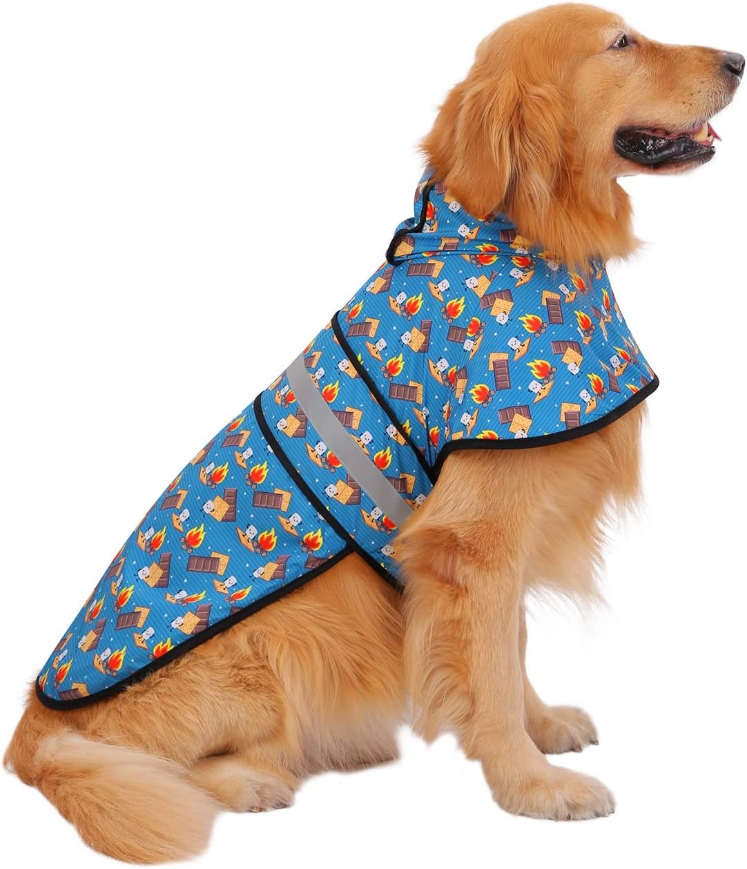 image:imageHDE Dog Raincoat Jacket Reflective Adjustable Hooded Pet Poncho Rain Coat with Leash Hole for Small to XLarge Dogs Rubber Ducks SHappy Camper