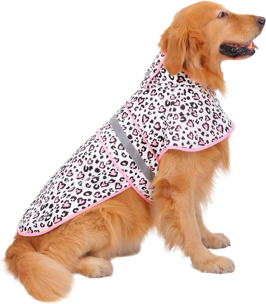 image:imageHDE Dog Raincoat Jacket Reflective Adjustable Hooded Pet Poncho Rain Coat with Leash Hole for Small to XLarge Dogs Rubber Ducks SLeopard Hearts