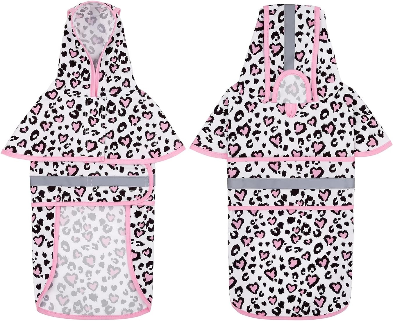 image:imageHDE Dog Raincoat Jacket Reflective Adjustable Hooded Pet Poncho Rain Coat with Leash Hole for Small to XLarge Dogs Rubber Ducks SLeopard Hearts