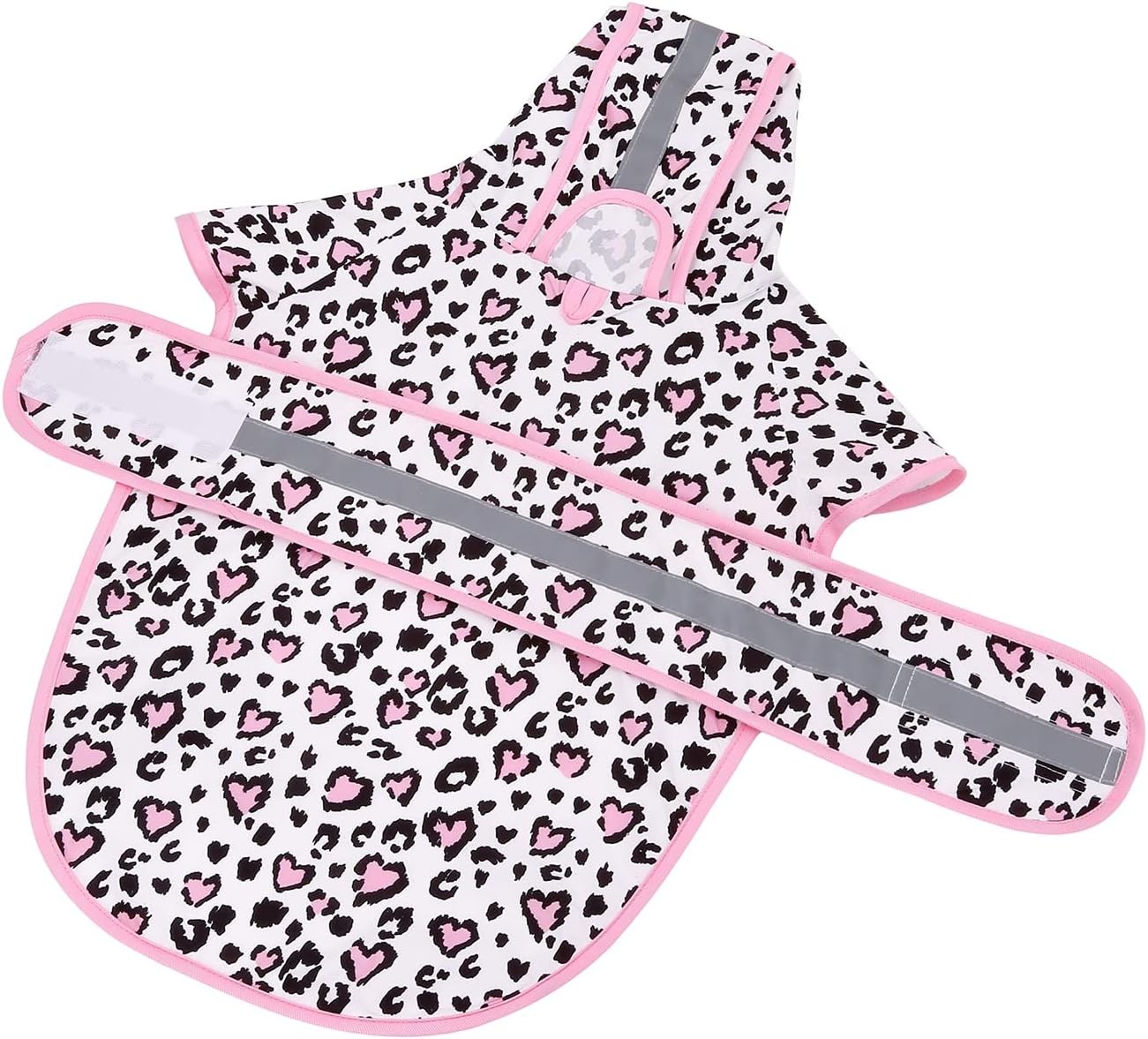 image:imageHDE Dog Raincoat Jacket Reflective Adjustable Hooded Pet Poncho Rain Coat with Leash Hole for Small to XLarge Dogs Rubber Ducks SLeopard Hearts
