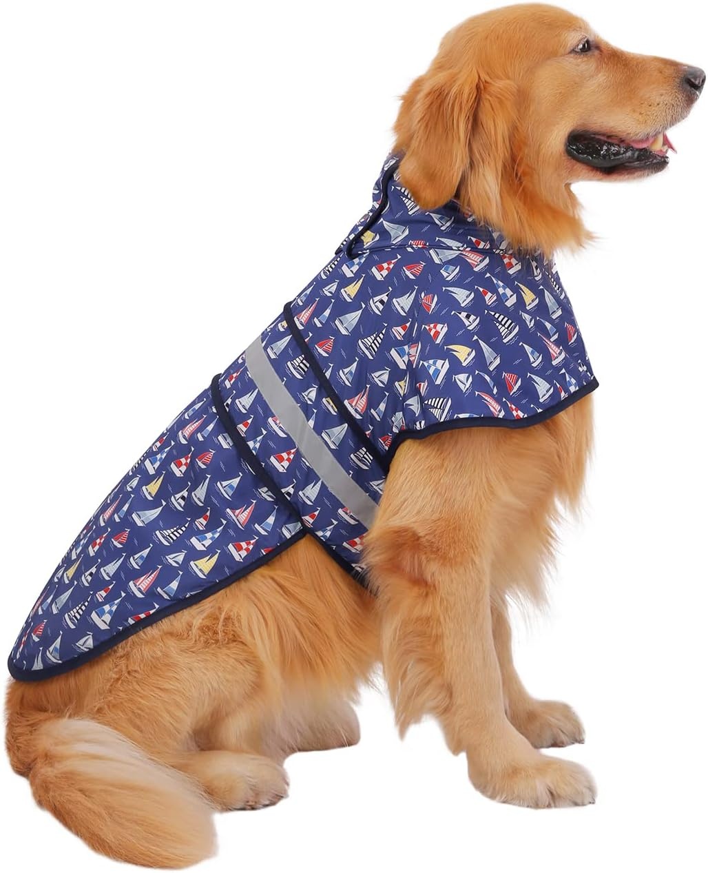 image:imageHDE Dog Raincoat Jacket Reflective Adjustable Hooded Pet Poncho Rain Coat with Leash Hole for Small to XLarge Dogs Rubber Ducks SNautical Boats