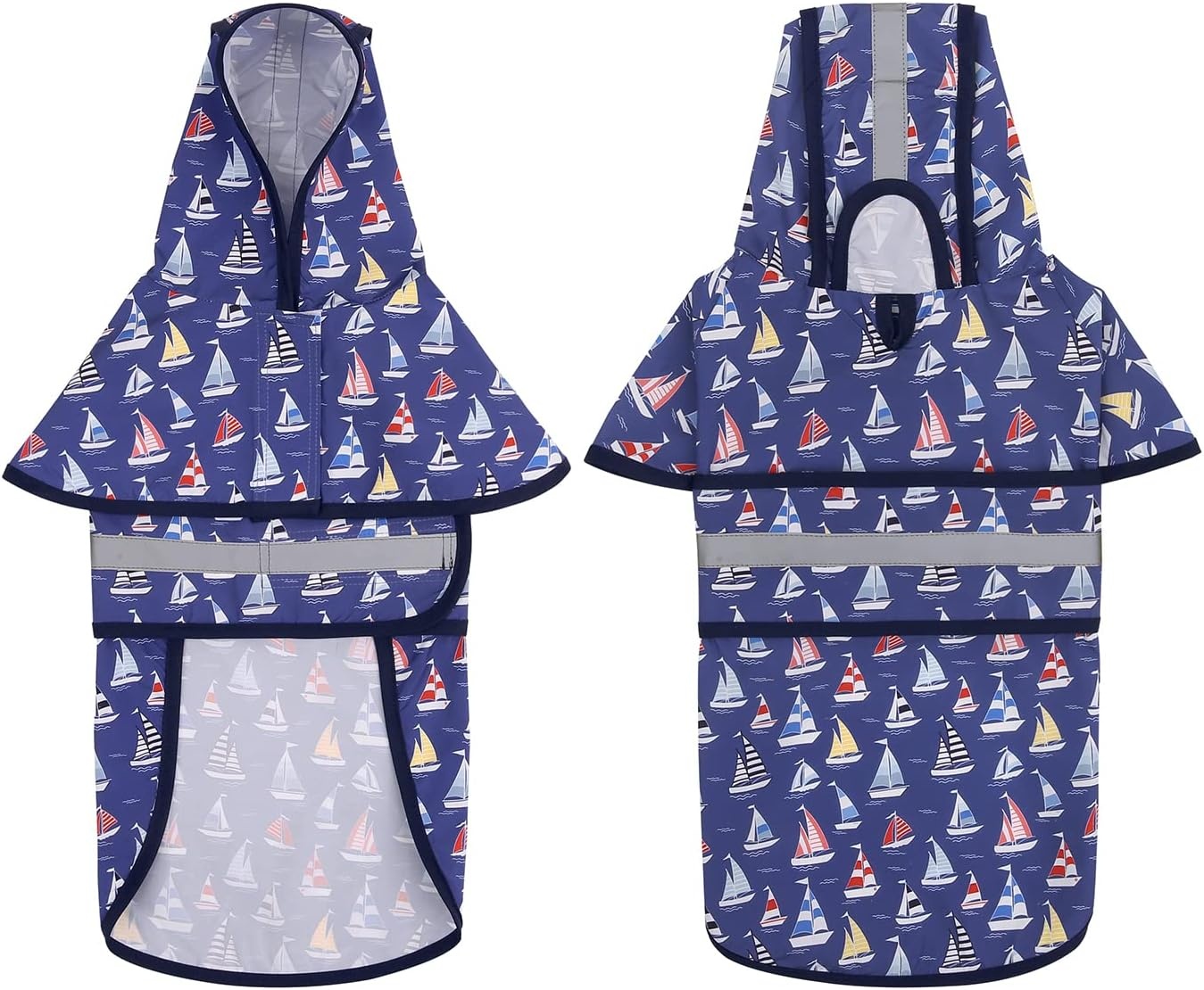 image:imageHDE Dog Raincoat Jacket Reflective Adjustable Hooded Pet Poncho Rain Coat with Leash Hole for Small to XLarge Dogs Rubber Ducks SNautical Boats