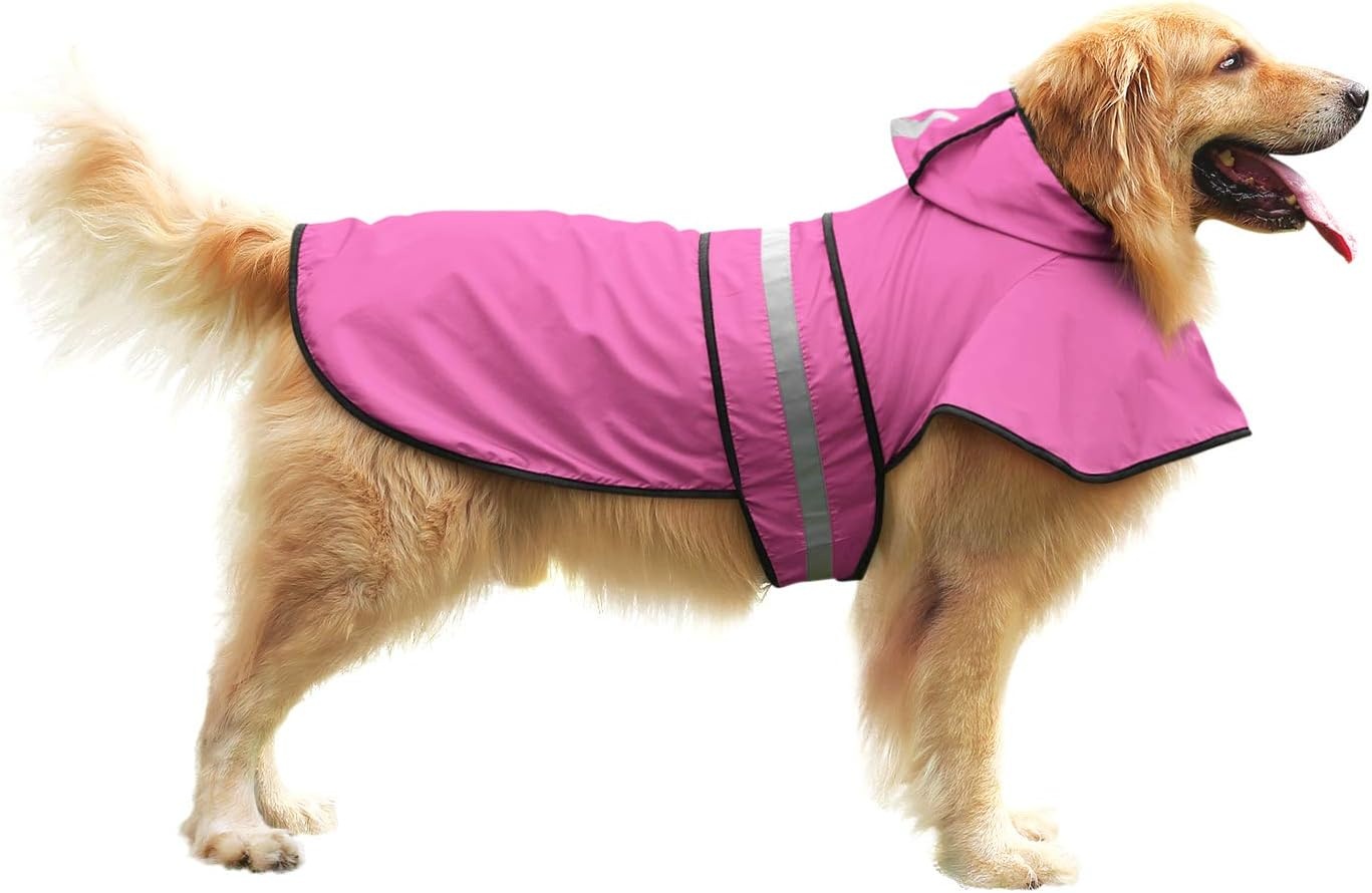 image:imageHDE Dog Raincoat Jacket Reflective Adjustable Hooded Pet Poncho Rain Coat with Leash Hole for Small to XLarge Dogs Rubber Ducks SPink