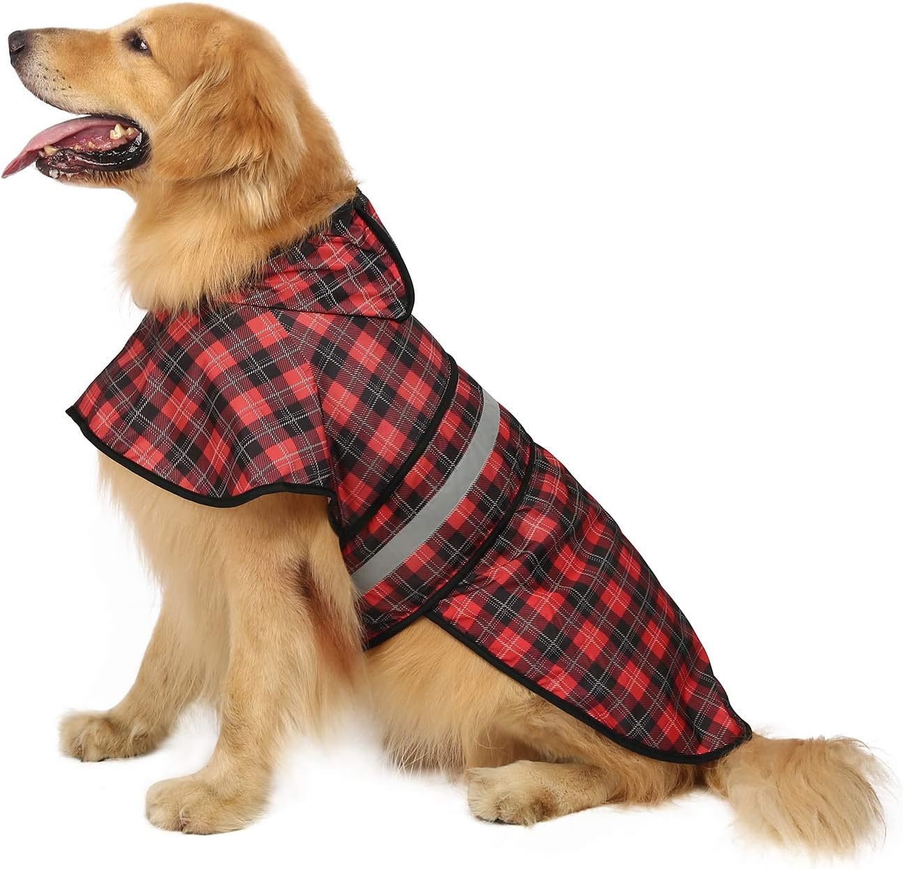image:imageHDE Dog Raincoat Jacket Reflective Adjustable Hooded Pet Poncho Rain Coat with Leash Hole for Small to XLarge Dogs Rubber Ducks SPlaid
