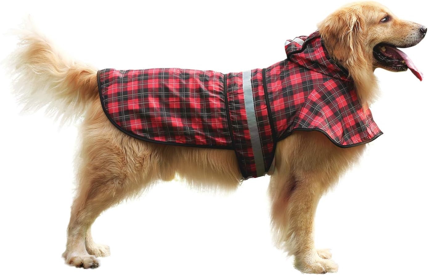 image:imageHDE Dog Raincoat Jacket Reflective Adjustable Hooded Pet Poncho Rain Coat with Leash Hole for Small to XLarge Dogs Rubber Ducks SPlaid