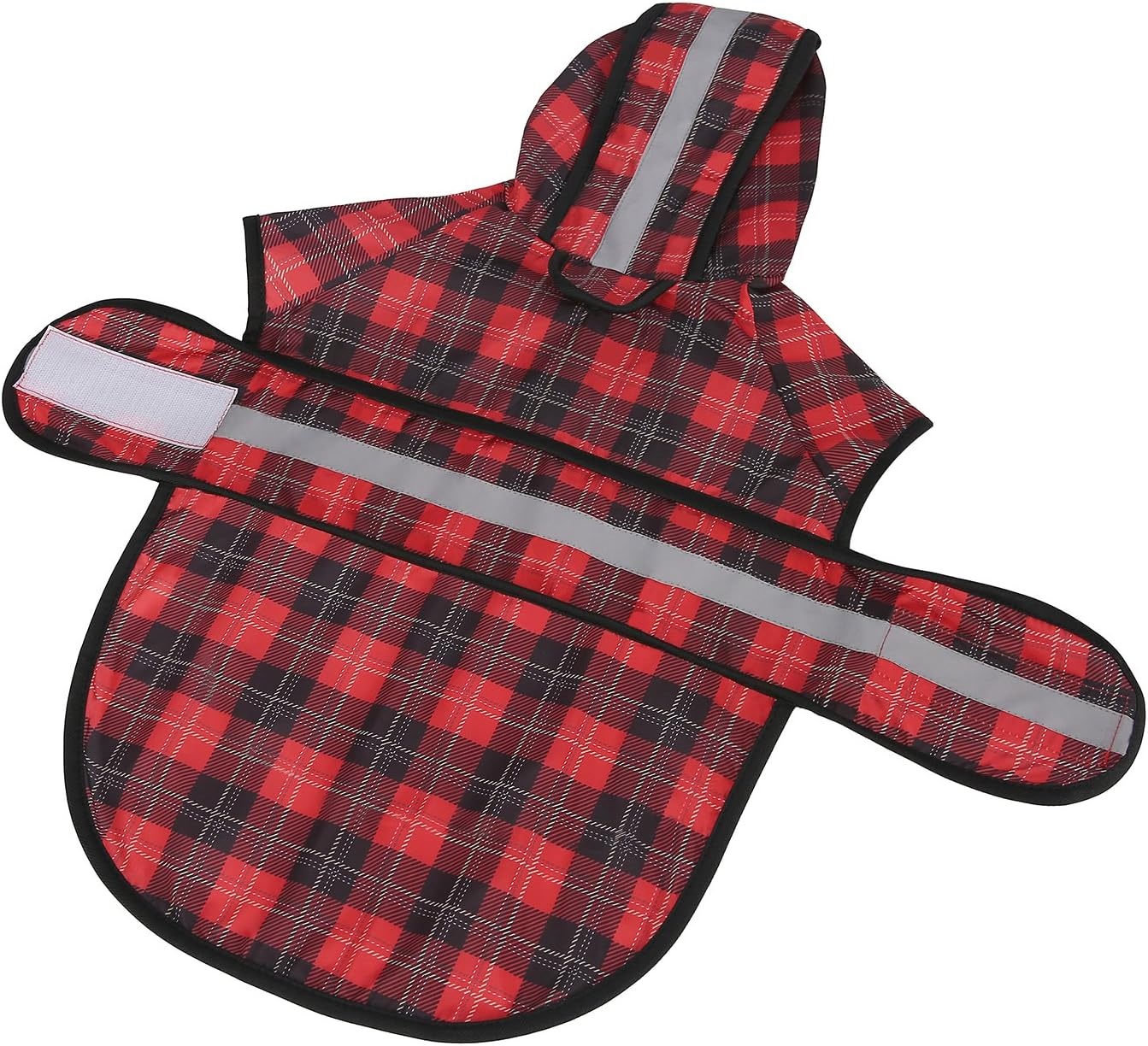image:imageHDE Dog Raincoat Jacket Reflective Adjustable Hooded Pet Poncho Rain Coat with Leash Hole for Small to XLarge Dogs Rubber Ducks SPlaid