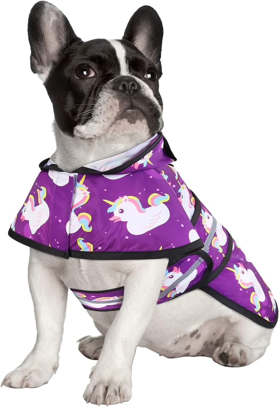 image:imageHDE Dog Raincoat Jacket Reflective Adjustable Hooded Pet Poncho Rain Coat with Leash Hole for Small to XLarge Dogs Rubber Ducks SPurple Unicorn Ducks