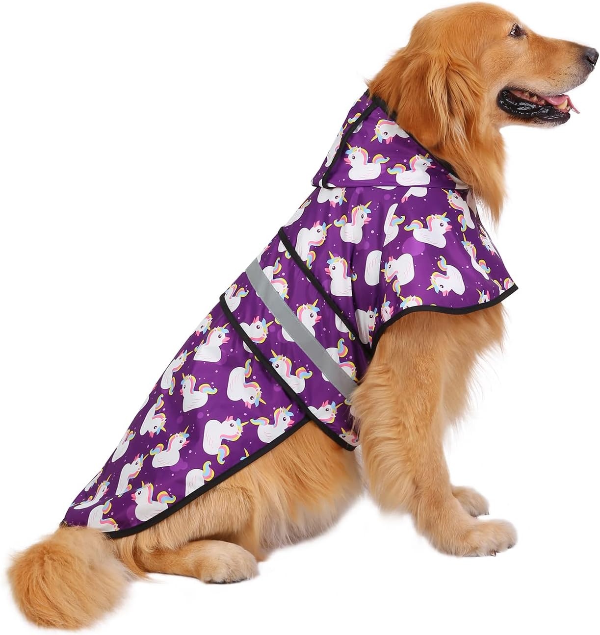 image:imageHDE Dog Raincoat Jacket Reflective Adjustable Hooded Pet Poncho Rain Coat with Leash Hole for Small to XLarge Dogs Rubber Ducks SPurple Unicorn Ducks
