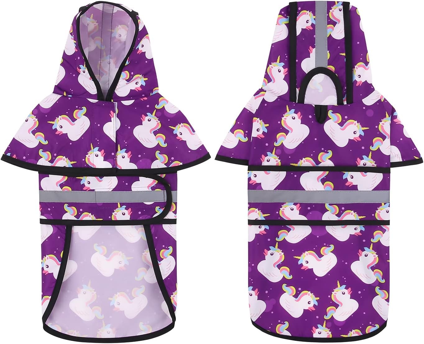 image:imageHDE Dog Raincoat Jacket Reflective Adjustable Hooded Pet Poncho Rain Coat with Leash Hole for Small to XLarge Dogs Rubber Ducks SPurple Unicorn Ducks