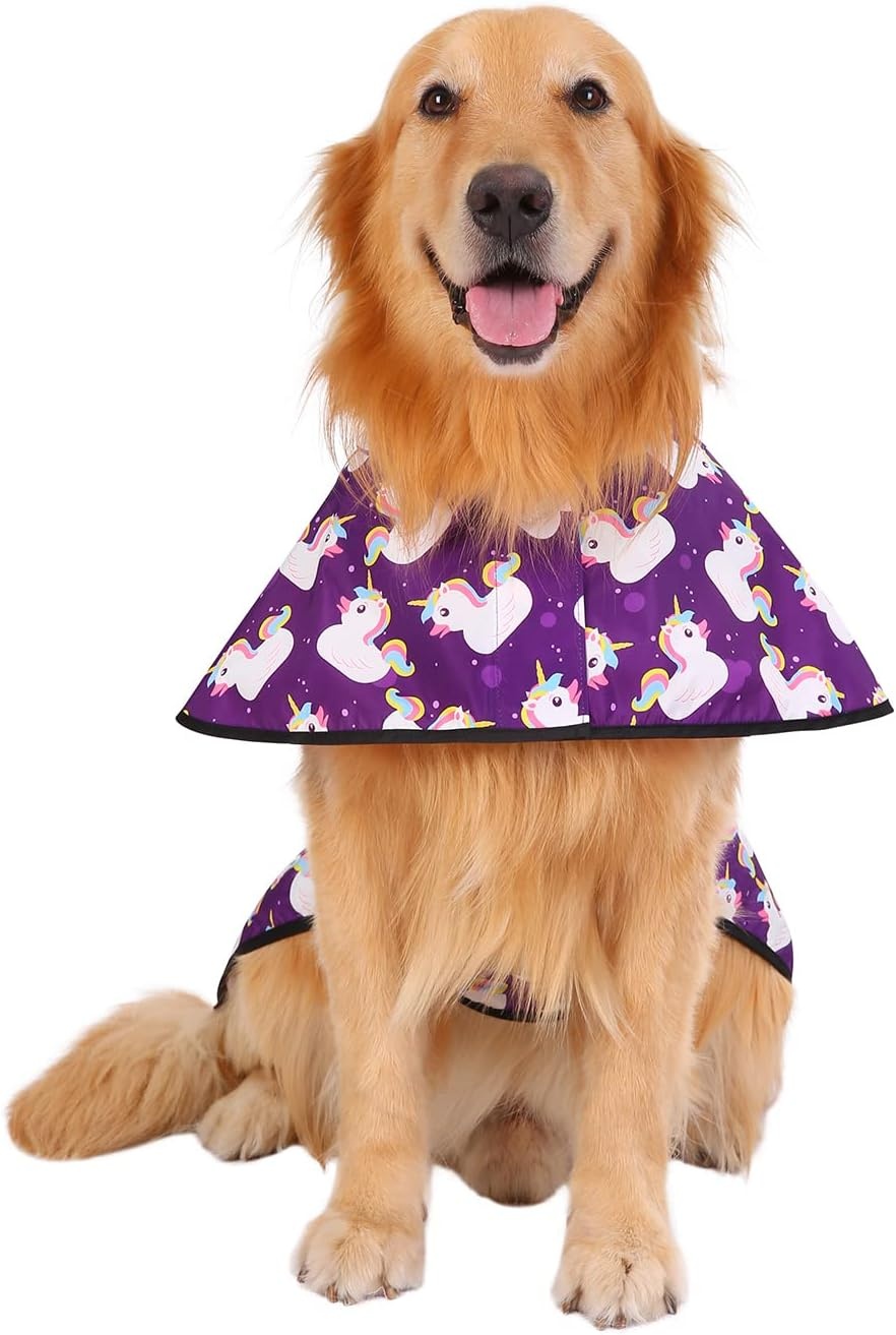 image:imageHDE Dog Raincoat Jacket Reflective Adjustable Hooded Pet Poncho Rain Coat with Leash Hole for Small to XLarge Dogs Rubber Ducks SPurple Unicorn Ducks