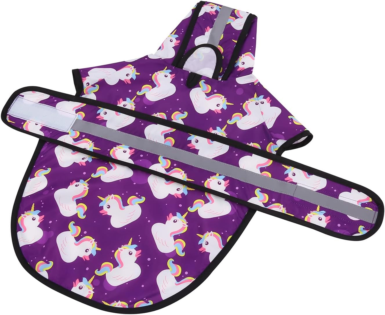 image:imageHDE Dog Raincoat Jacket Reflective Adjustable Hooded Pet Poncho Rain Coat with Leash Hole for Small to XLarge Dogs Rubber Ducks SPurple Unicorn Ducks