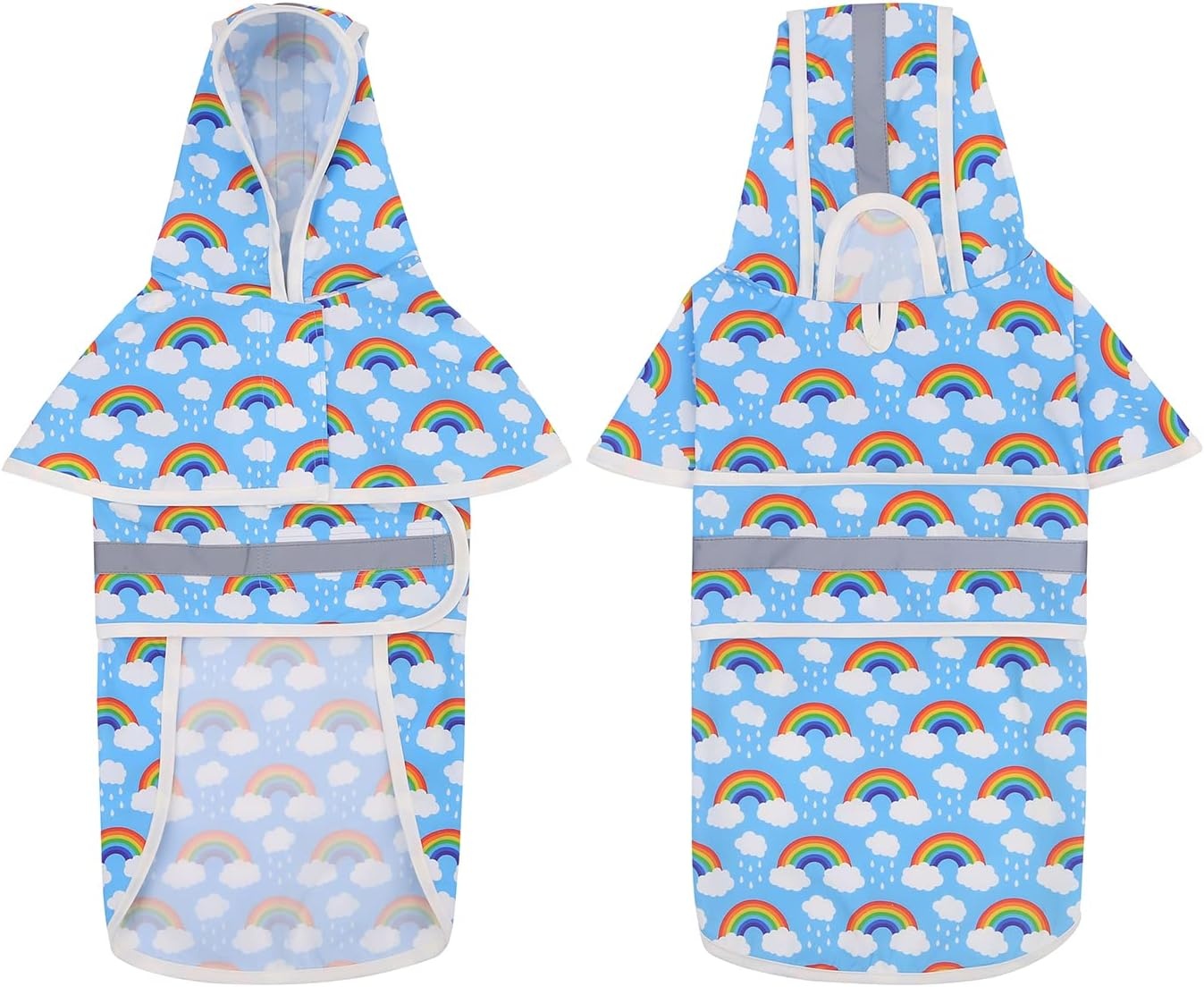 image:imageHDE Dog Raincoat Jacket Reflective Adjustable Hooded Pet Poncho Rain Coat with Leash Hole for Small to XLarge Dogs Rubber Ducks SRainbows