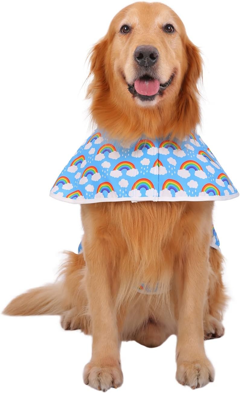 image:imageHDE Dog Raincoat Jacket Reflective Adjustable Hooded Pet Poncho Rain Coat with Leash Hole for Small to XLarge Dogs Rubber Ducks SRainbows